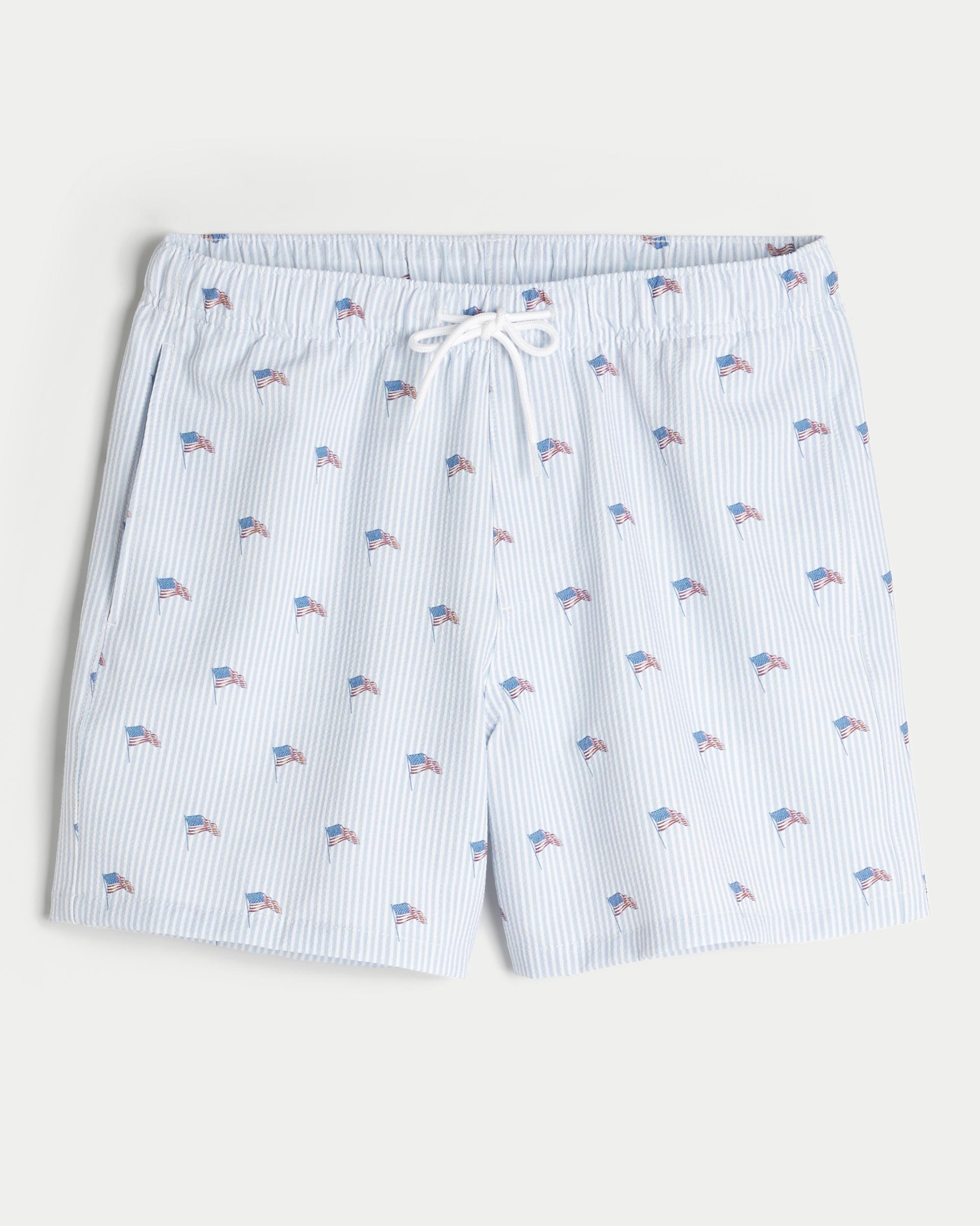 Mid-Thigh Seersucker Volley Swim Trunks Product Image