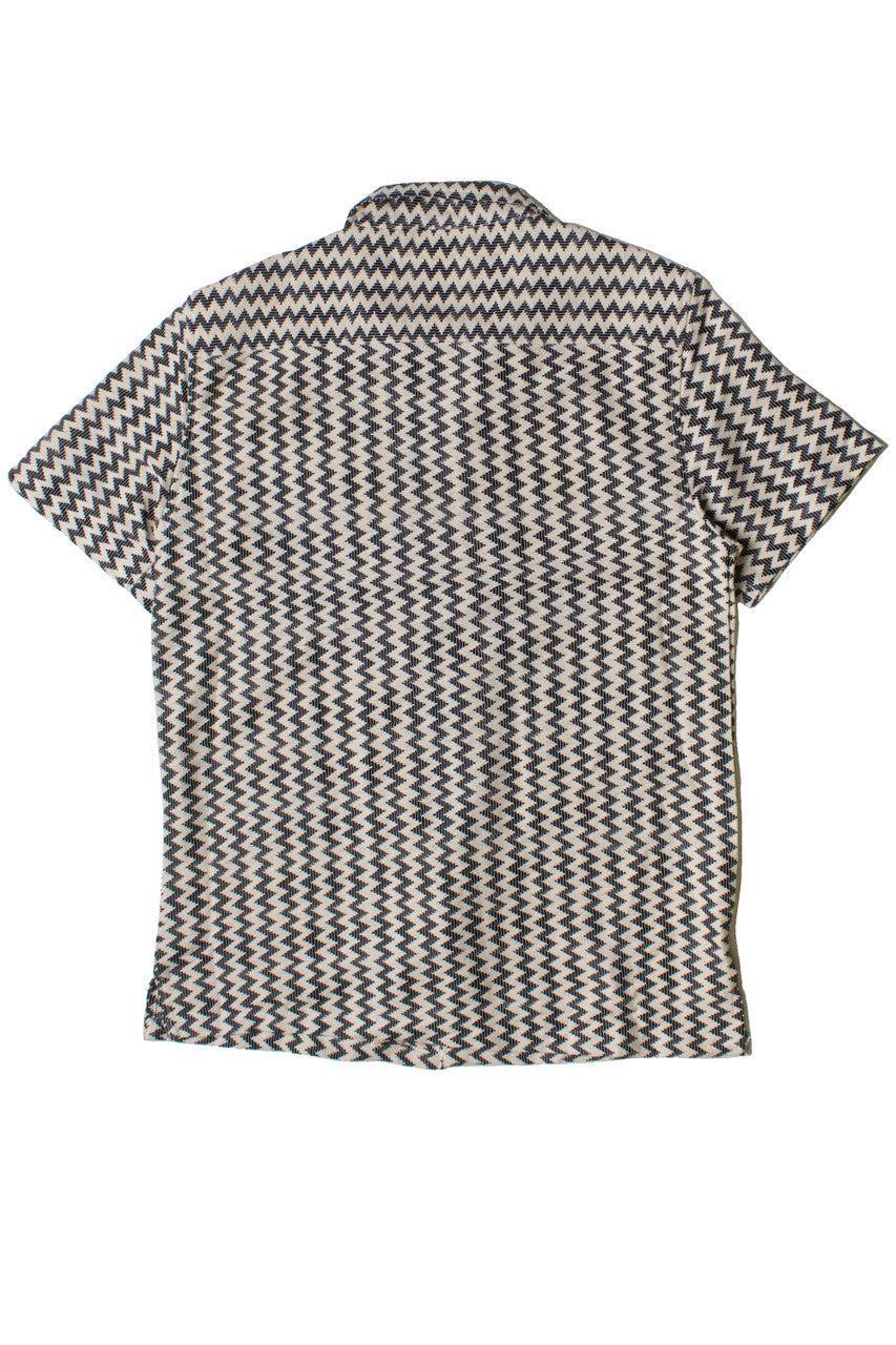 Natural Zigzag Textured Knit Button Up Shirt Product Image