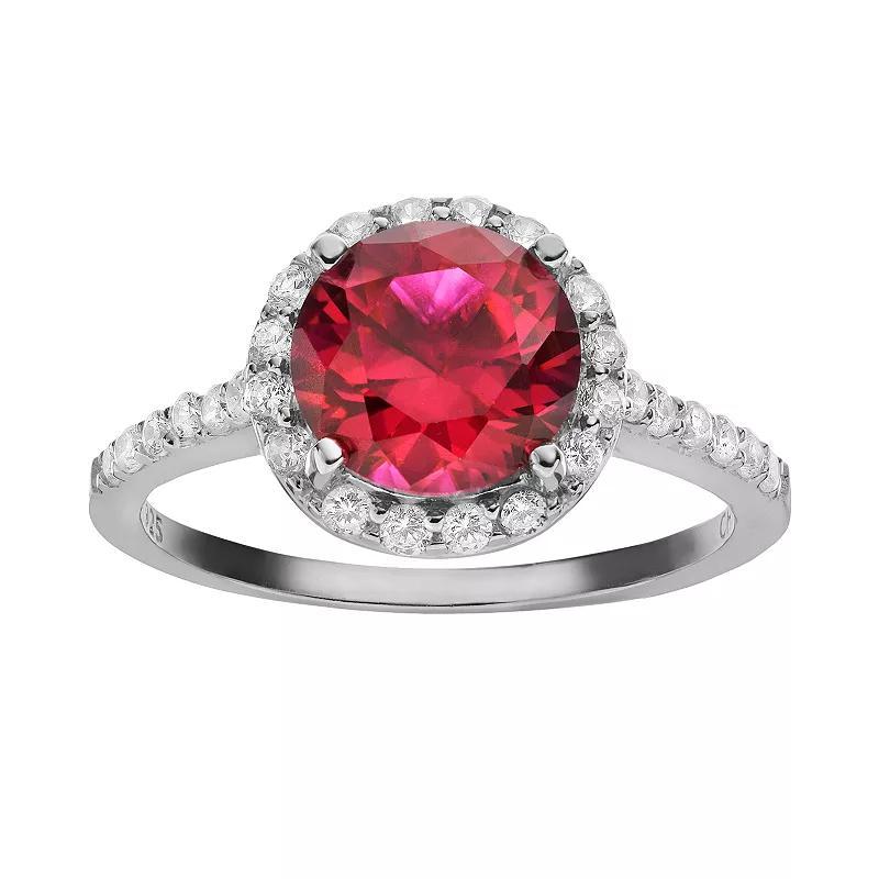 Sophie Miller Lab-Created Ruby & Cubic Zirconia Sterling Silver Halo Ring, Womens Red Product Image