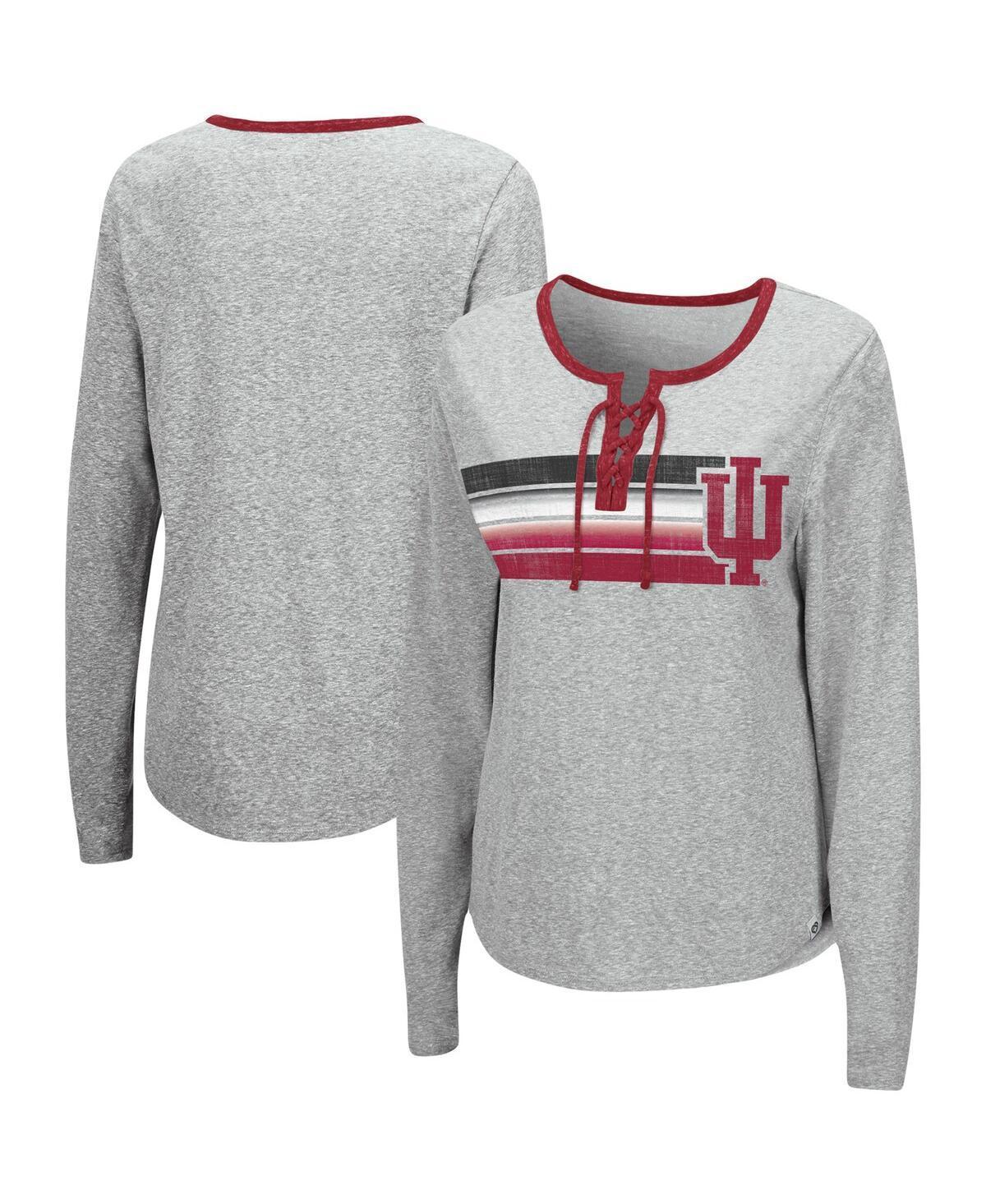 Womens Colosseum Heathered Gray Indiana Hoosiers Sundial Tri-Blend Long Sleeve Lace-Up T-Shirt Product Image