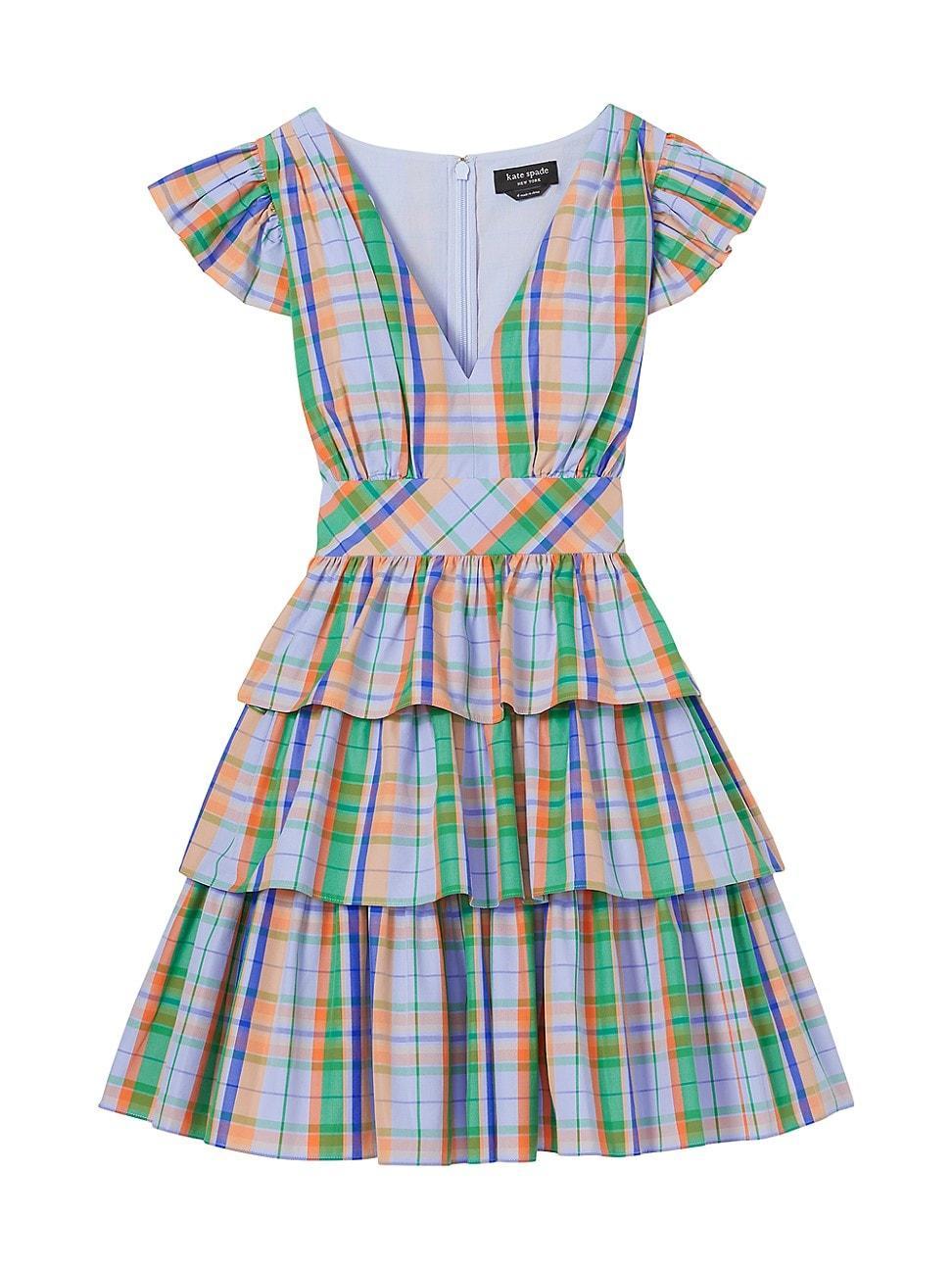 Womens Sunshine Madras Tiered Cotton Minidress Product Image