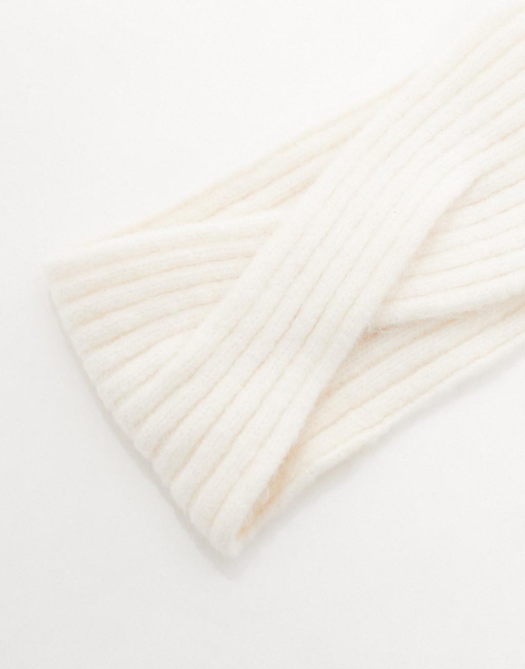 ASOS DESIGN cross over knit headband in cream Product Image