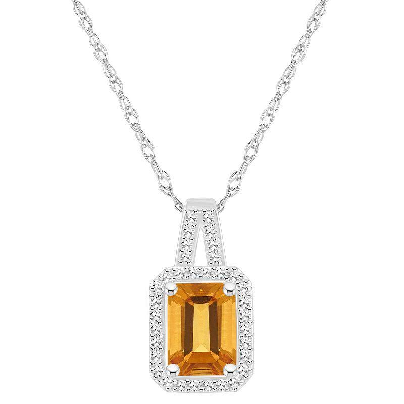 Celebration Gems Sterling Silver Gemstone & 1/6 Carat T.W. Diamond Halo Pendant Necklace, Womens Blue Topaz Product Image