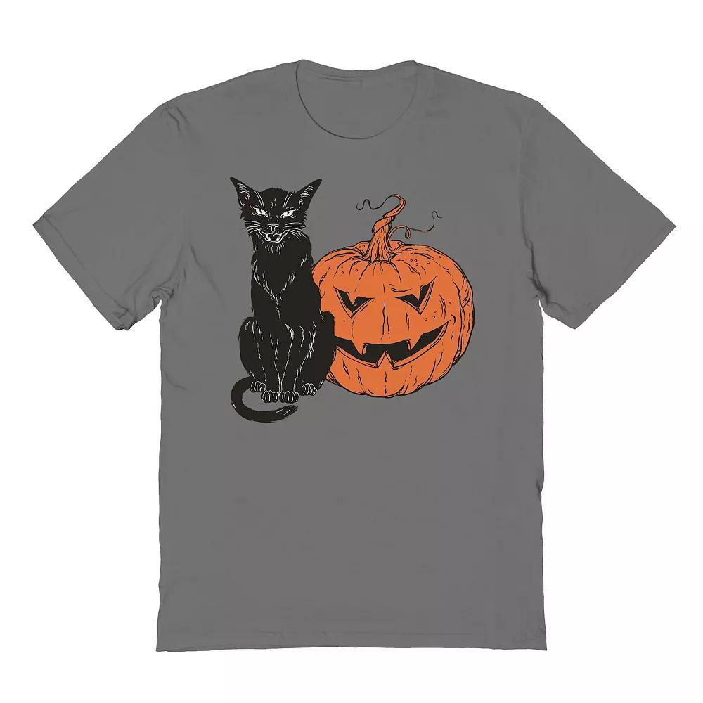 Men's Halloween Cat Pumpkin Halloween Graphic Tee, Size: Small, Grey Product Image