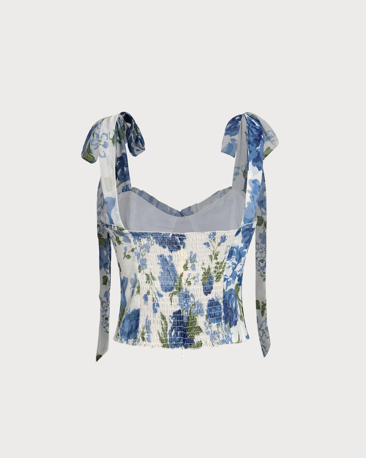 Blue Floral Bohemian Cropped Camis Product Image