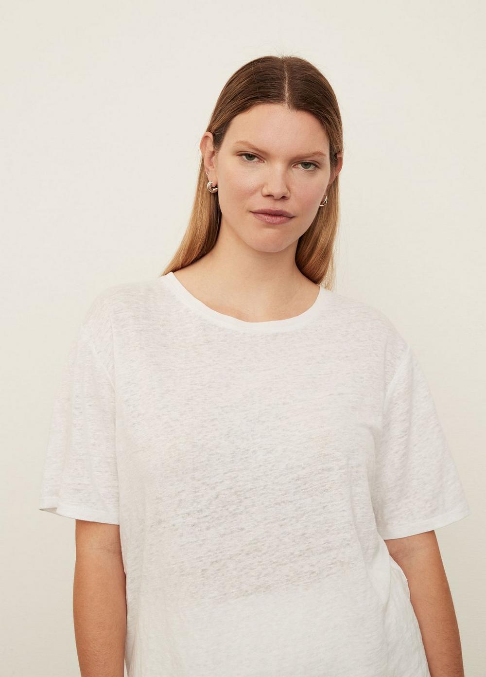 Womens Linen Short Sleeve Relaxed Crew Neck T-Shirt, Optic White, Size 3XL Vince Product Image