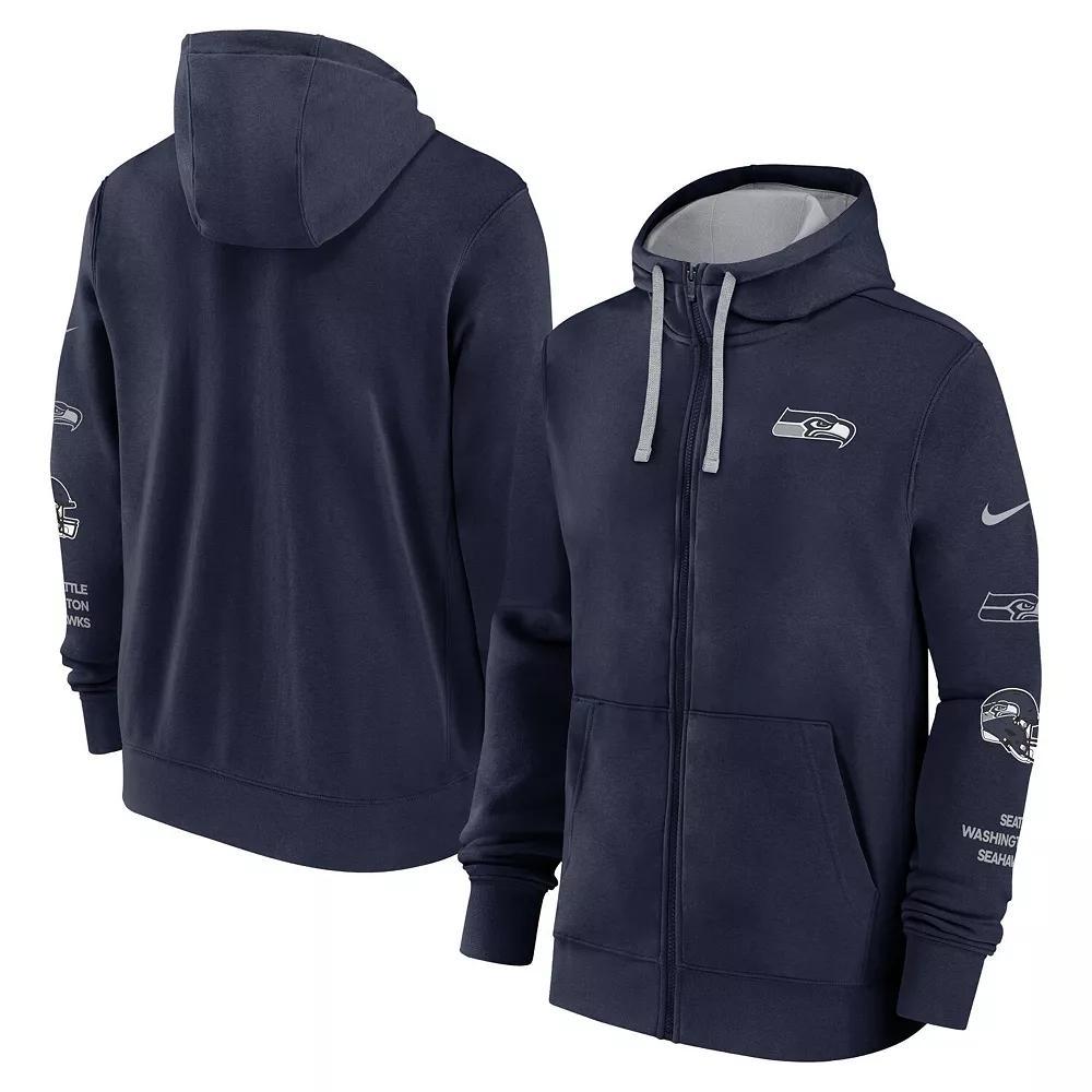Men's Nike College Navy Seattle Seahawks Club Full-Zip Hoodie Jacket, Size: 2XL, Team Product Image
