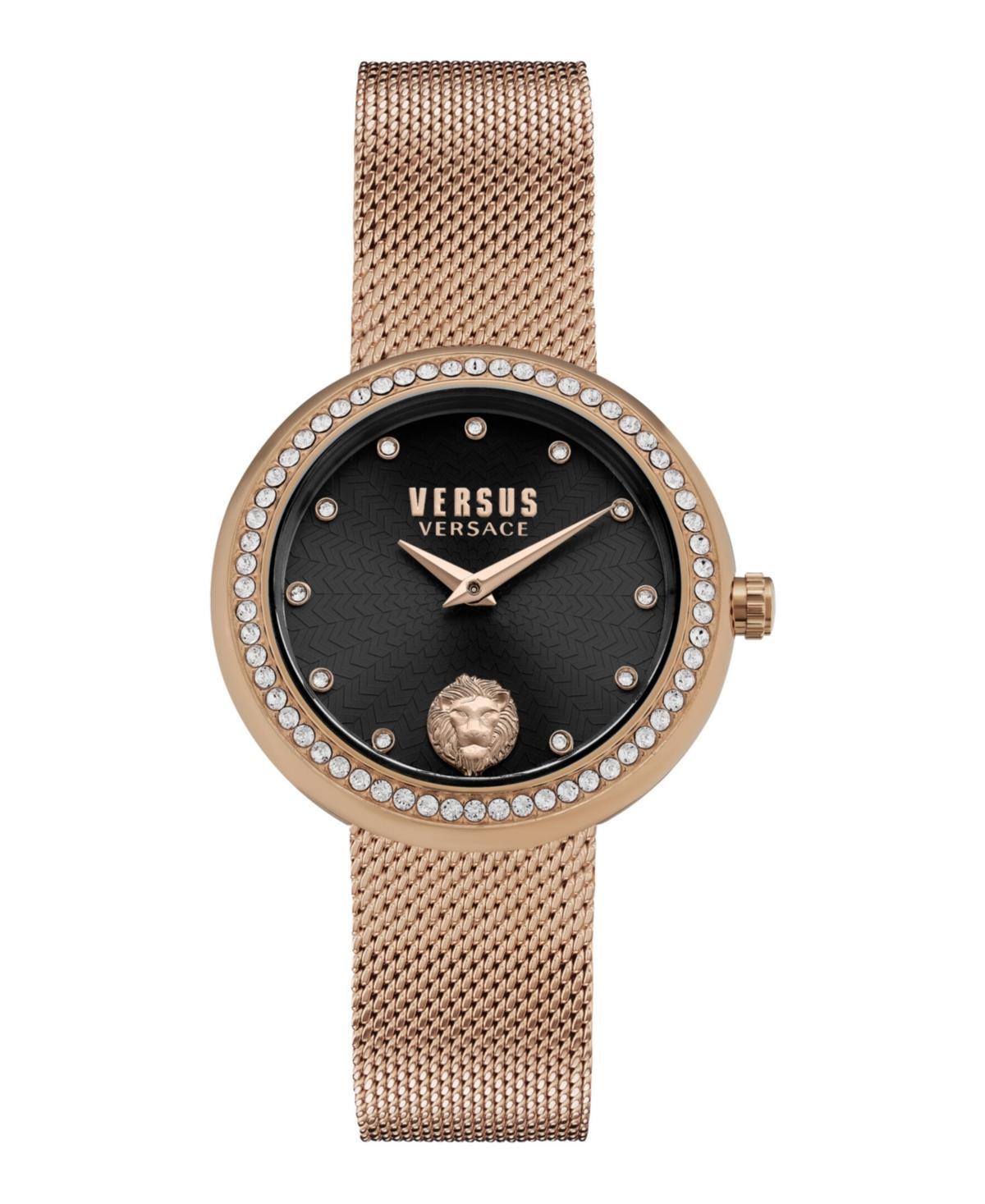 Versus By Versace Womens Lea Crystal Analog Rose Gold Stainless Steel Mesh Bracelet Watch Product Image