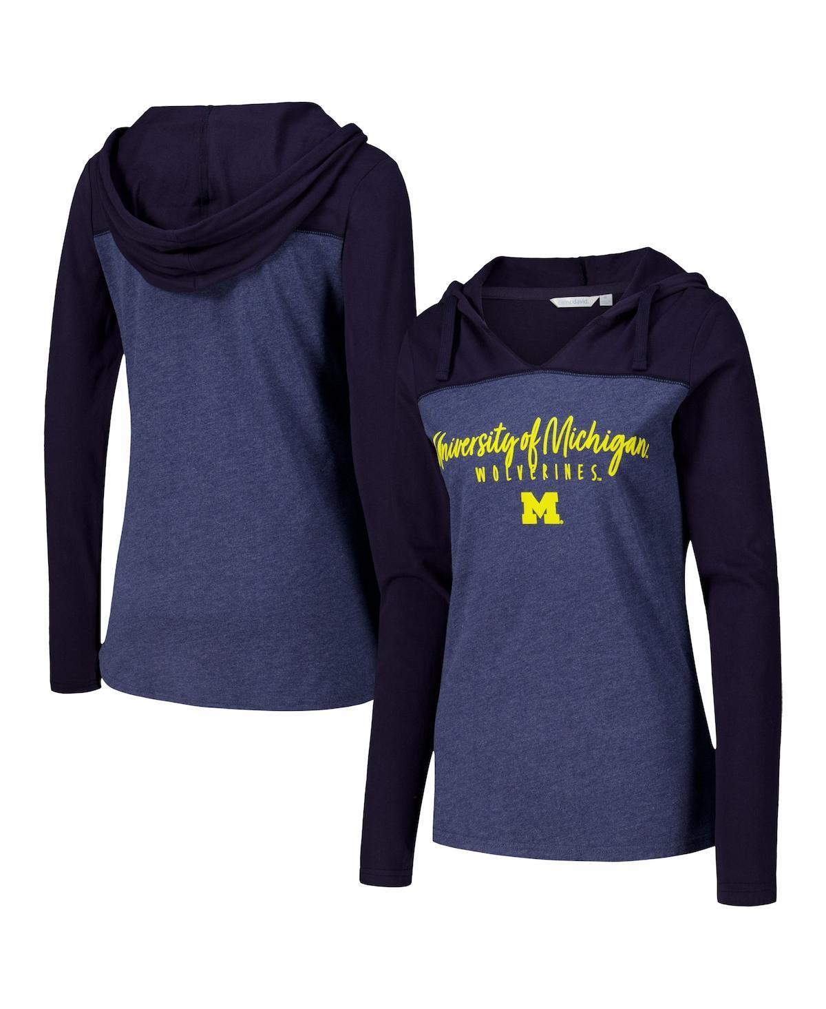 Camp David Womens Heather Navy Michigan Wolverines Knockout Color Block Hoodie V-Neck Long Sleeve T-Shirt Product Image