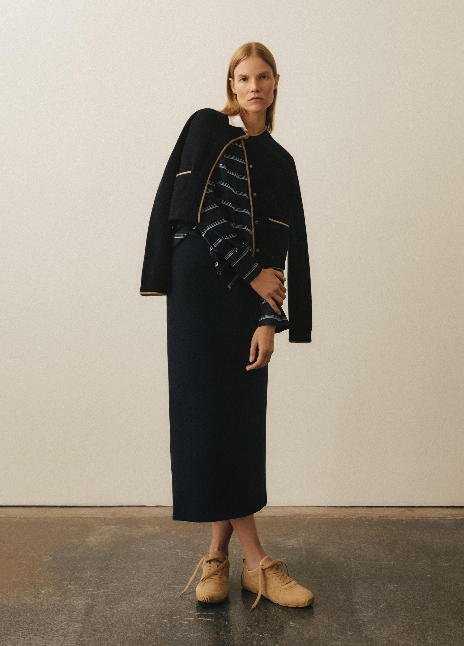 Contrast-Tipped Wool-Blend Snap Cardigan Product Image