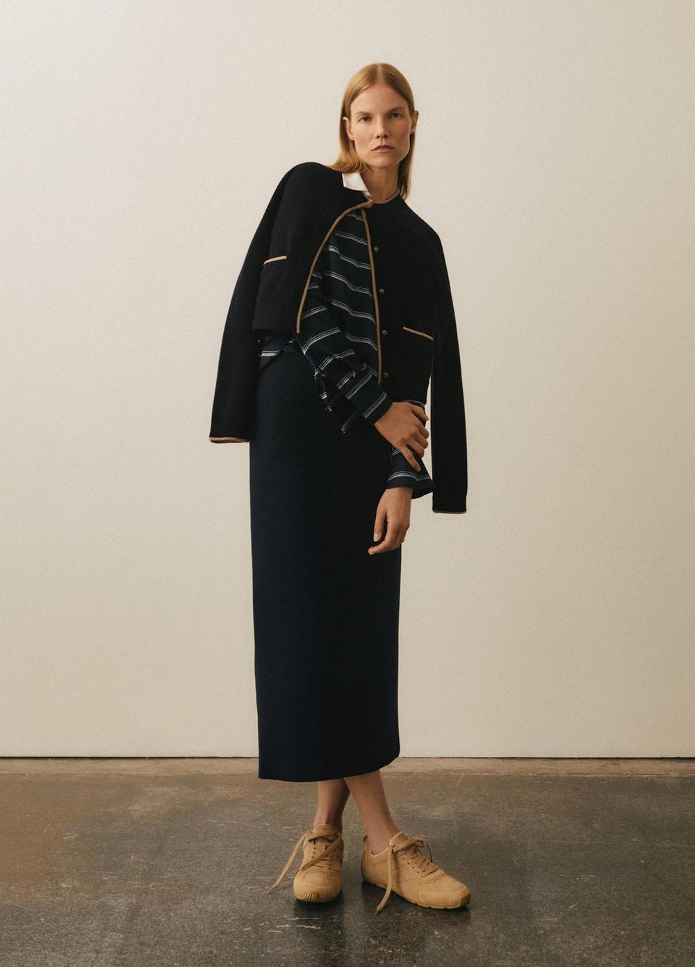 Contrast-Tipped Wool-Blend Snap Cardigan Product Image