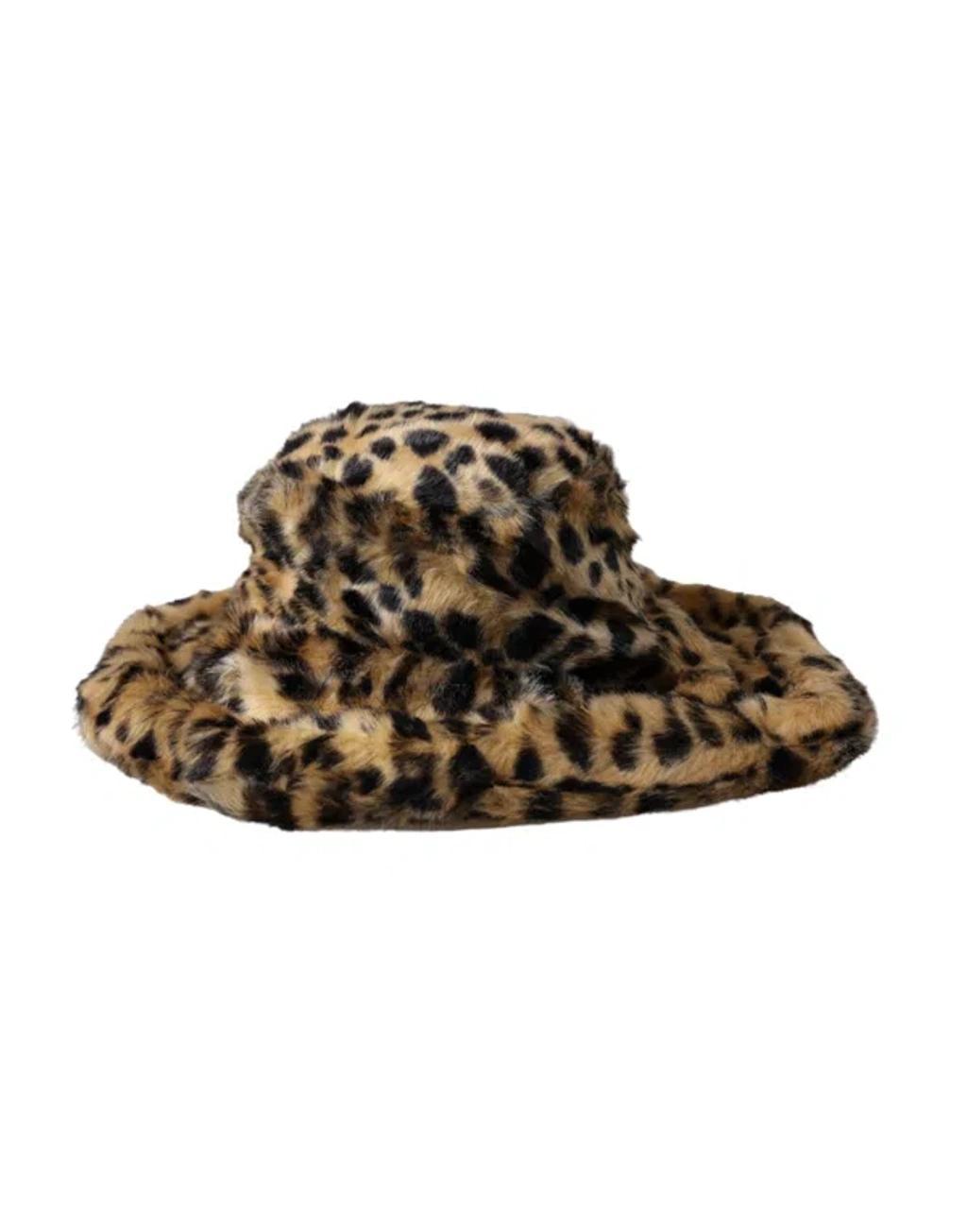 DOLCE & GABBANA Brown Leopard Fur Women Bucket Hat Product Image