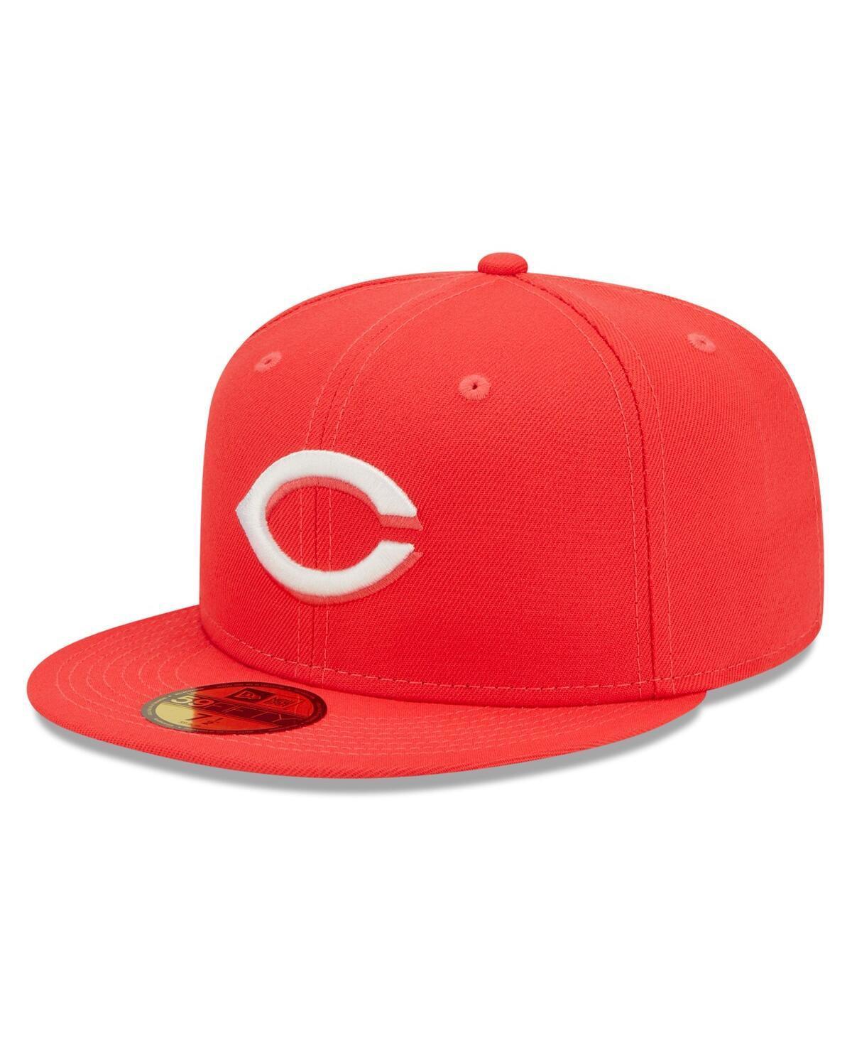 Mens New Era Red Cincinnati Reds Lava Highlighter Logo 59FIFTY Fitted Hat Product Image