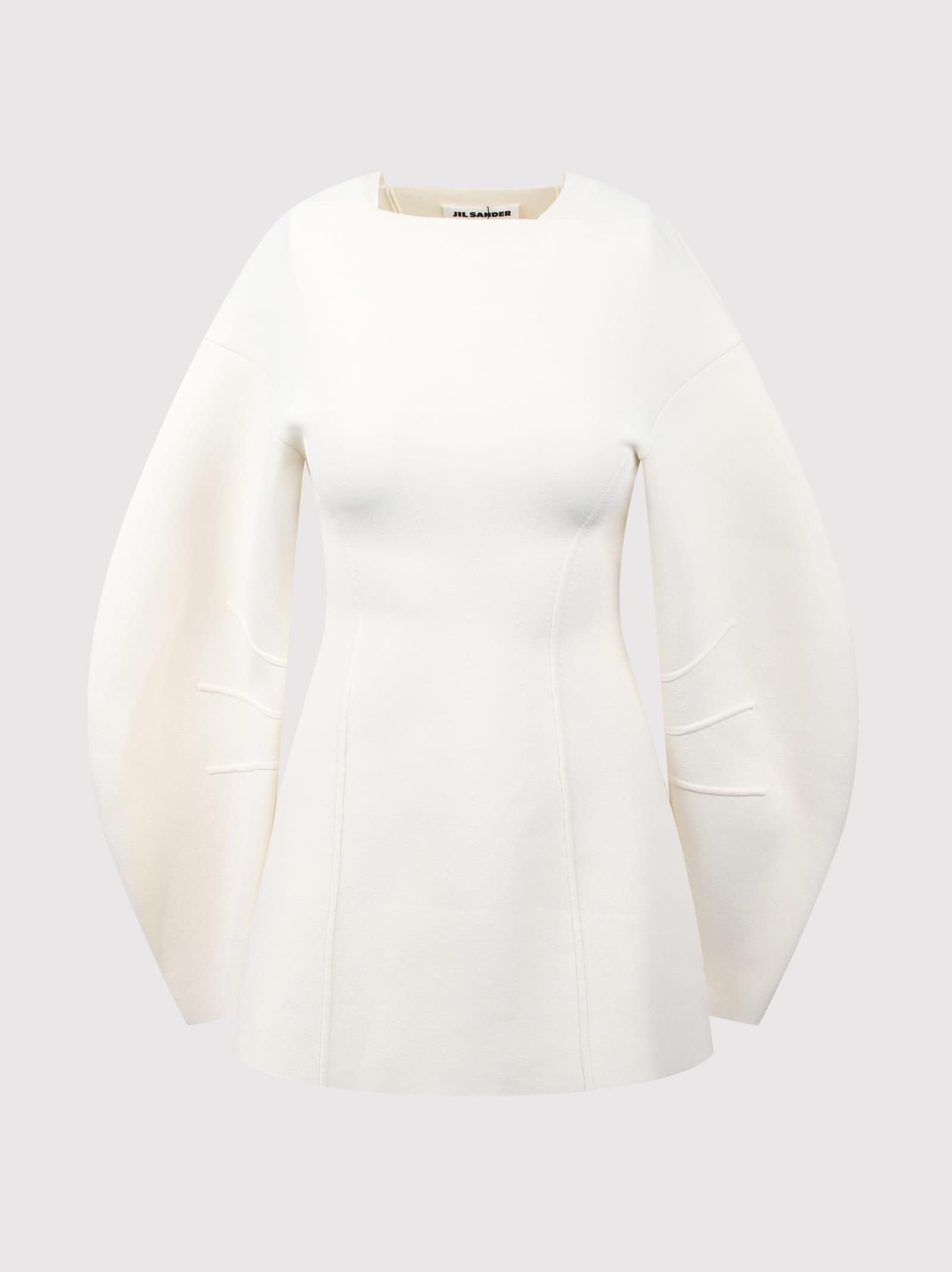 JIL SANDER Piped Balloon Sleeved Jumper In White Product Image