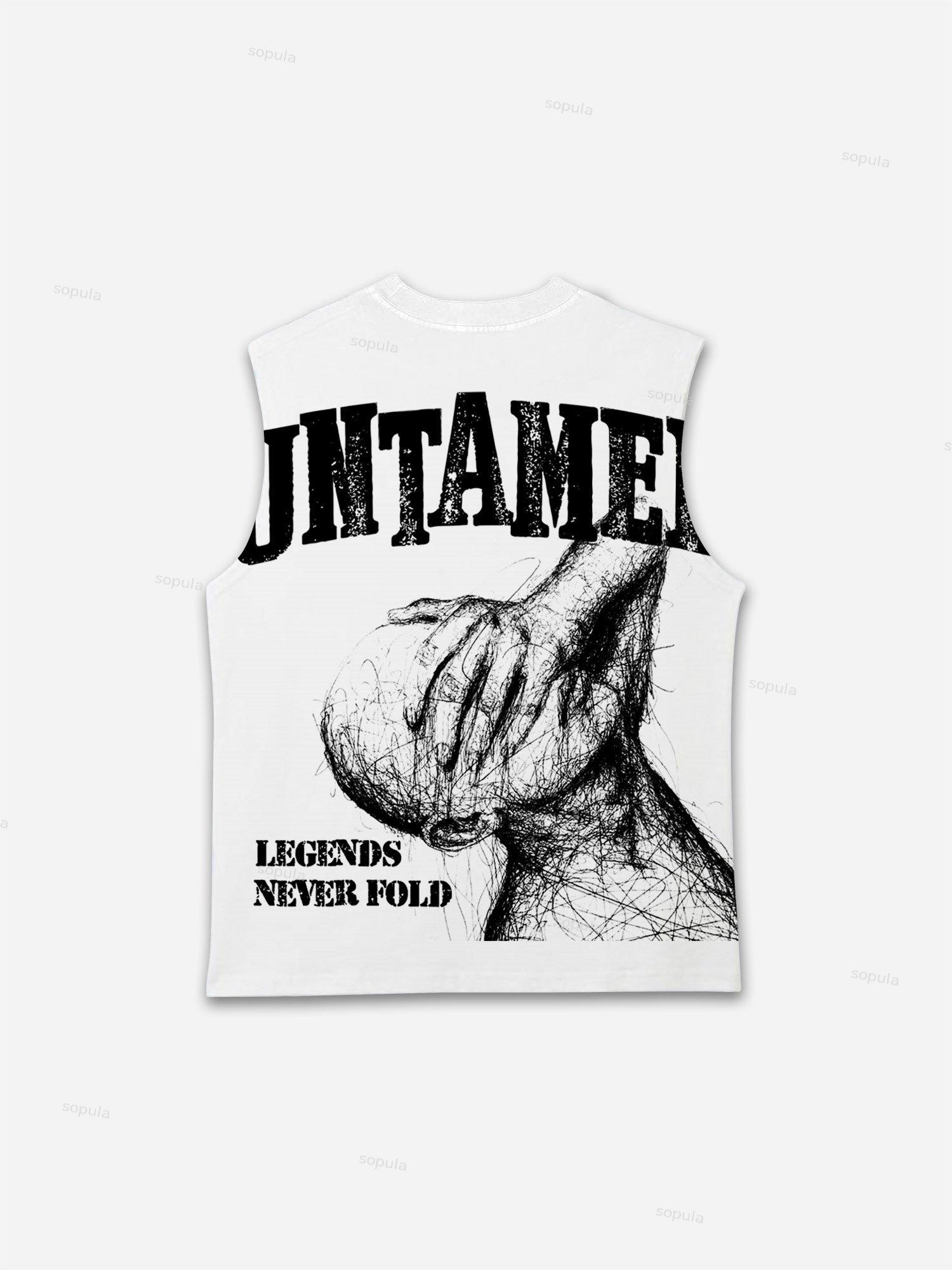 Legends Never Fold Retro Abstract Character Graphic Tank Top Product Image