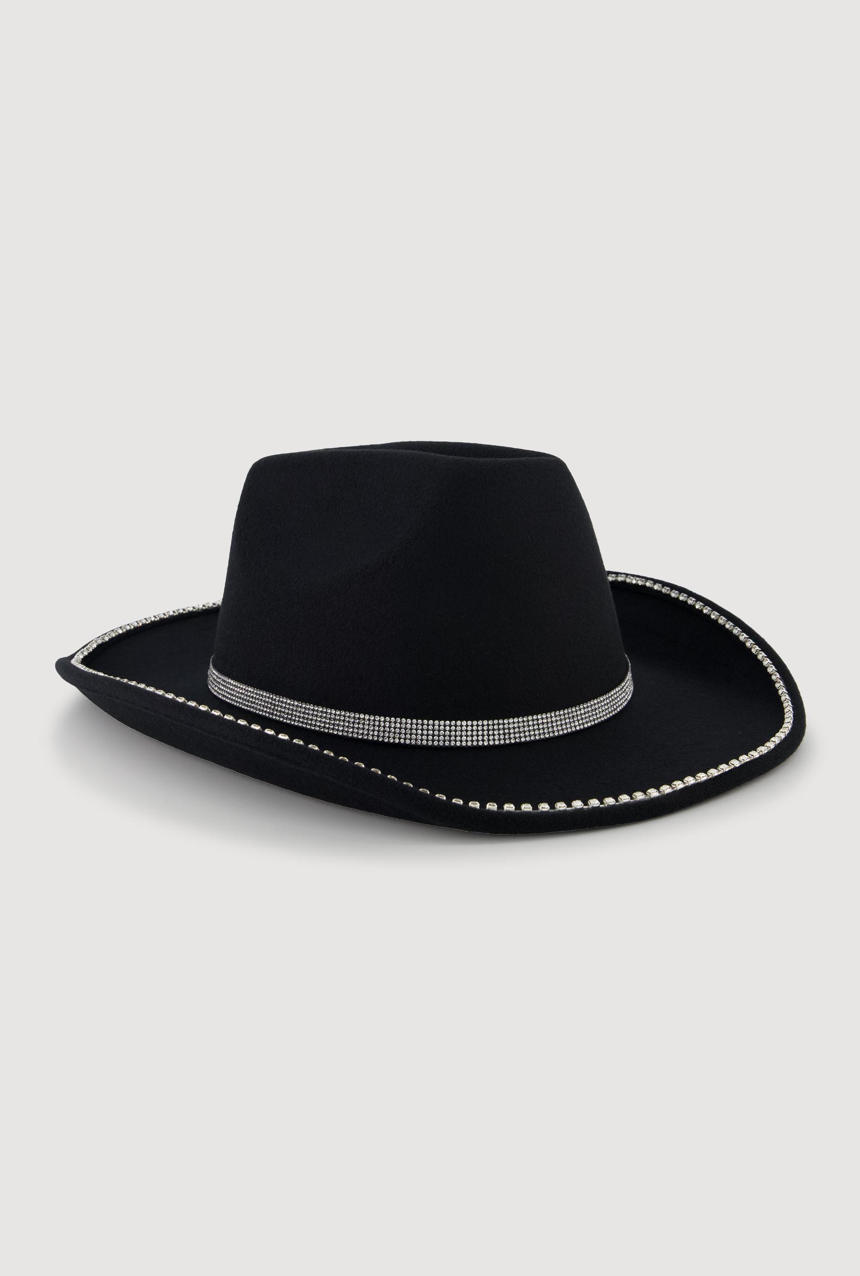 Faux Suede Rhinestone Studded Cowboy Hat Female Product Image