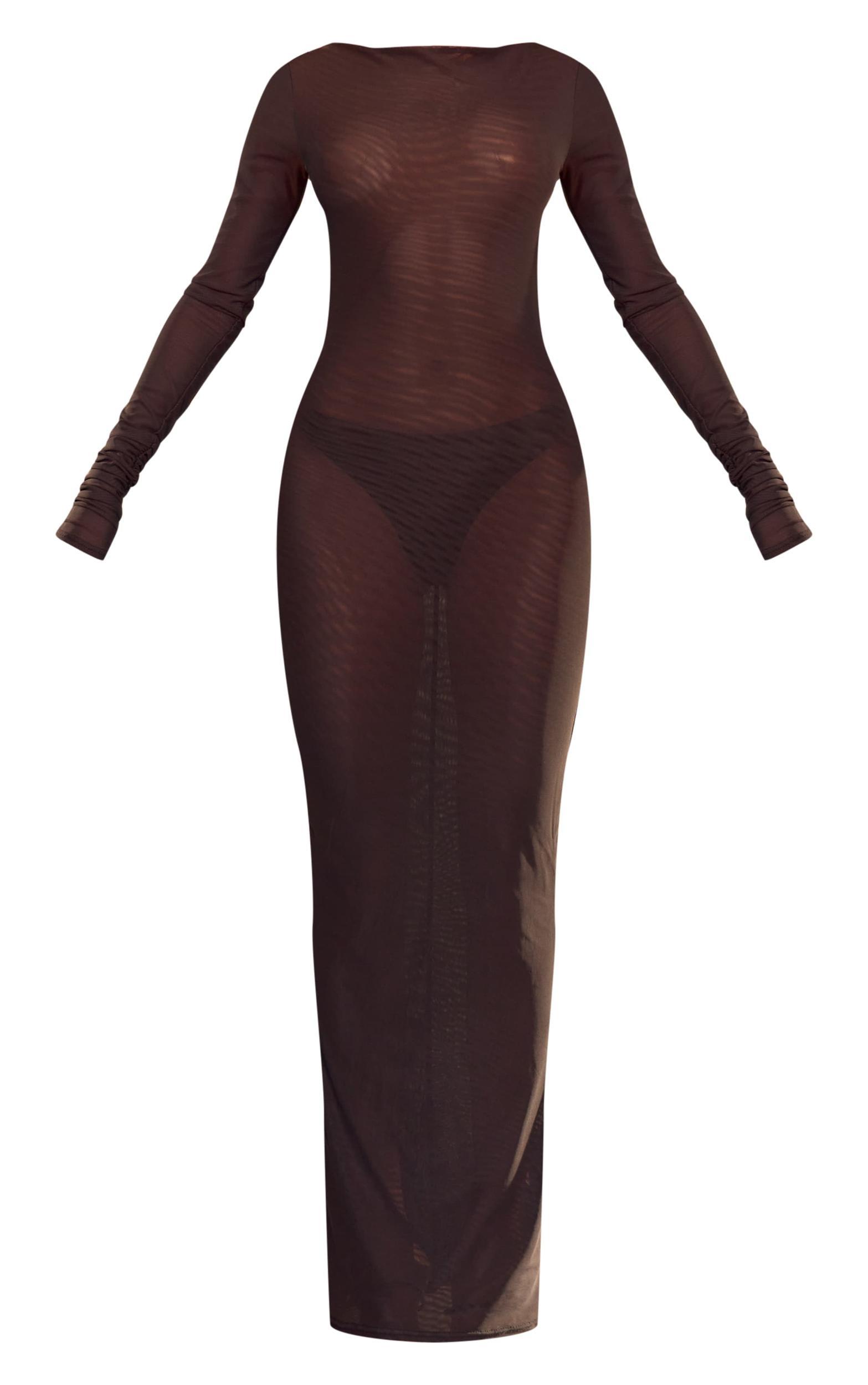 PLT Label Navy Double Layer Mesh Ruched Sleeve Detail Maxi Dress Product Image