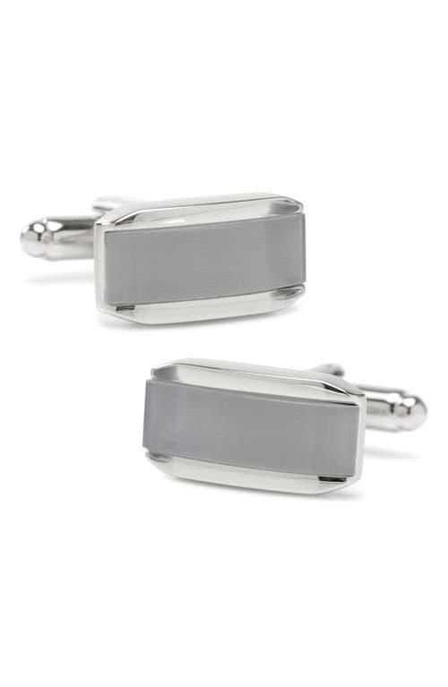 Mens Silver Rectangular Cufflink with Gray Cats Eye Product Image