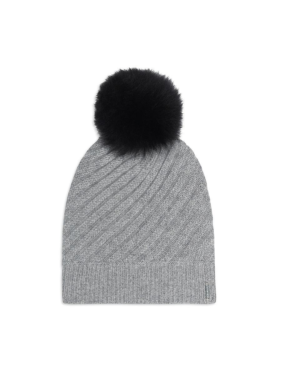Womens Select Cashmere Cable Knit Beanie Hat with Select Lamb Pompom Product Image