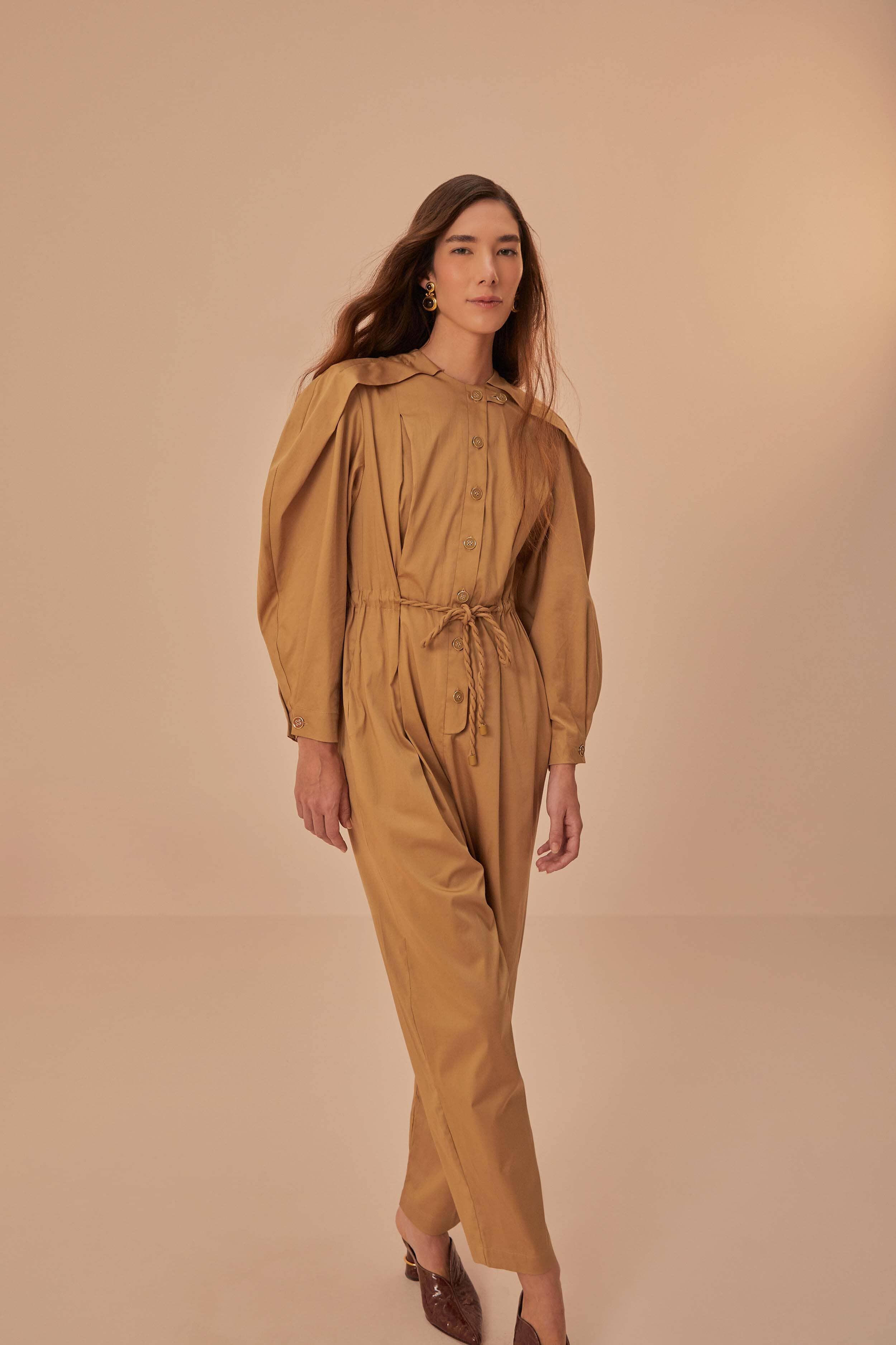 Brown Raglan Sleeve Jumpsuit, BROWN / XL Product Image