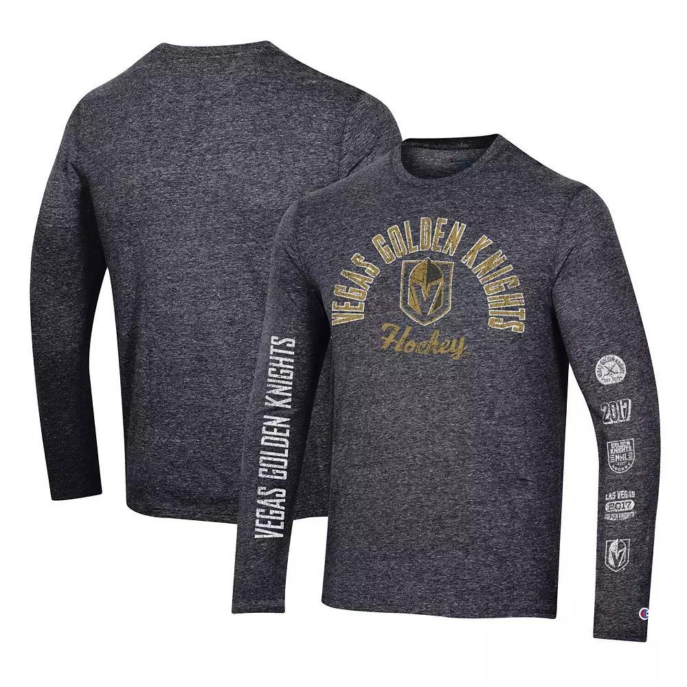 Men's Champion Black Vegas Golden Knights Multi-Logo Tri-Blend Long Sleeve T-Shirt, Size: Small, Lvk Black Product Image