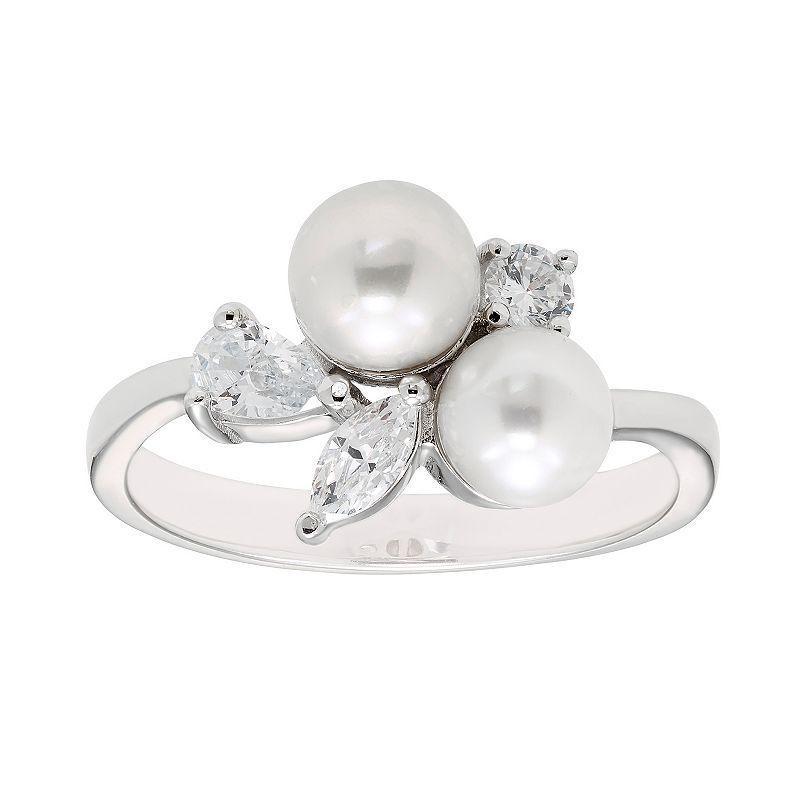 Sterling Silver Freshwater Cultered Pearl & Cubic Zirconia Ring, Womens Product Image