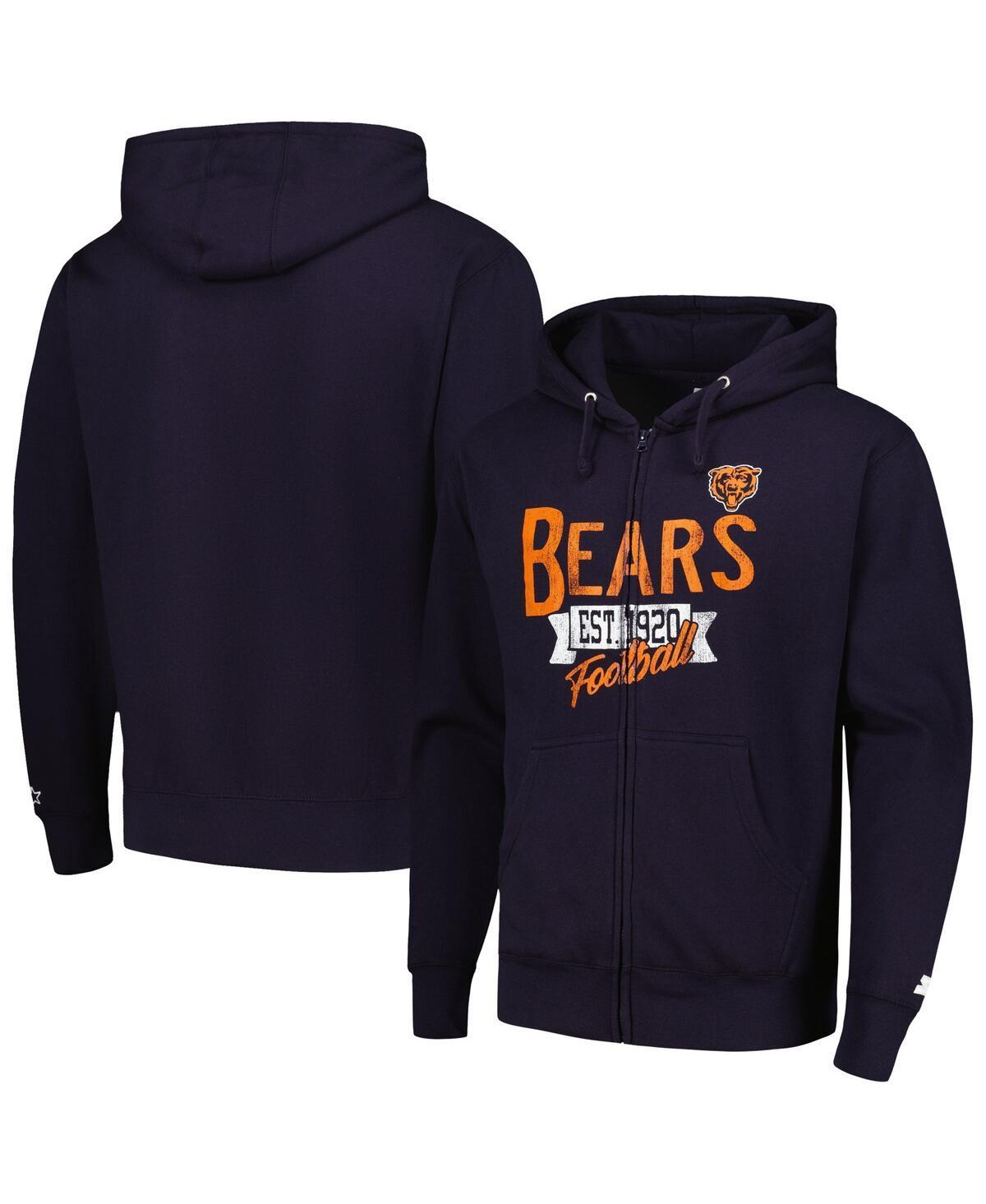 Men's Starter Navy Chicago Bears Domestic Post Season Full-Zip Hoodie, Size: Medium, Blue Product Image