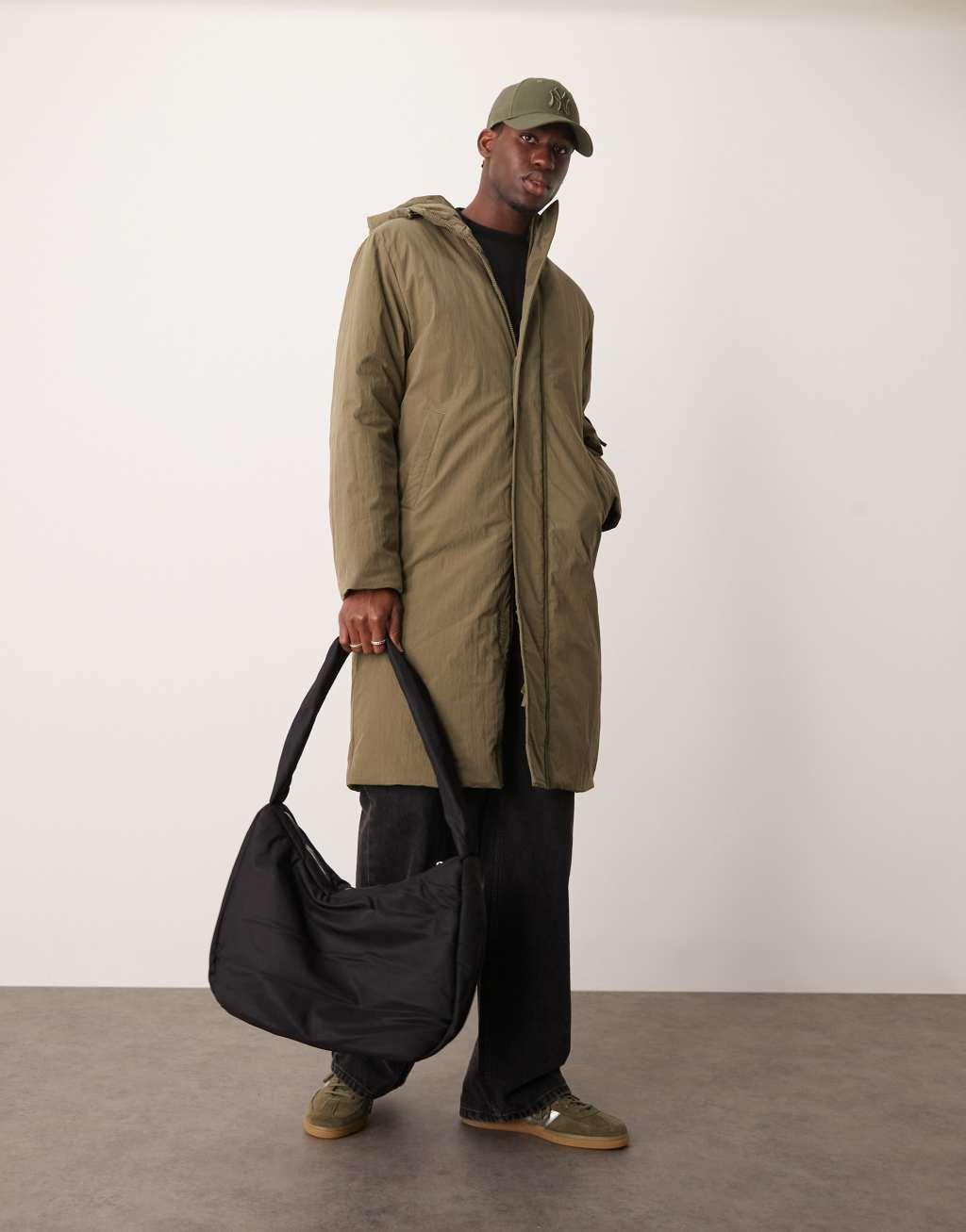 ASOS DESIGN longline puffer jacket in khaki Product Image