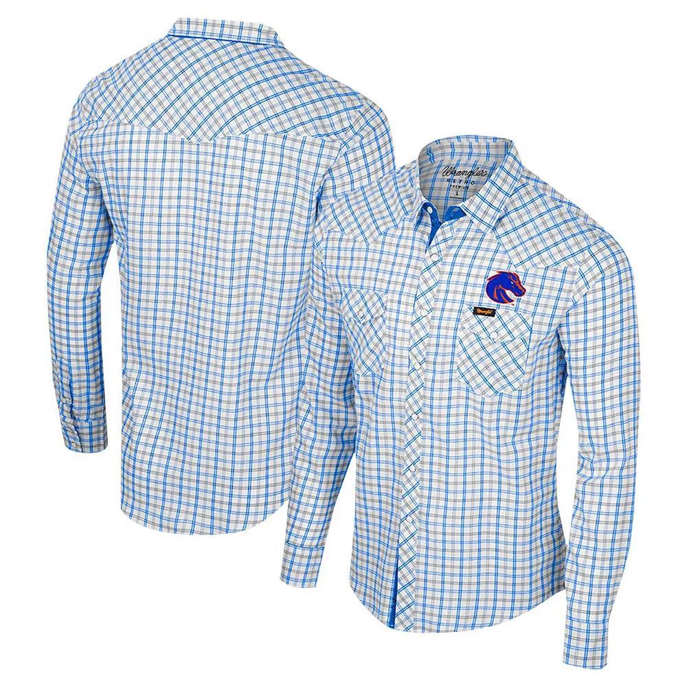 Men's Colosseum x Wrangler White Boise State Broncos Plaid Window Pane Long Sleeve Full-Snap Shirt, Size: XXL Product Image