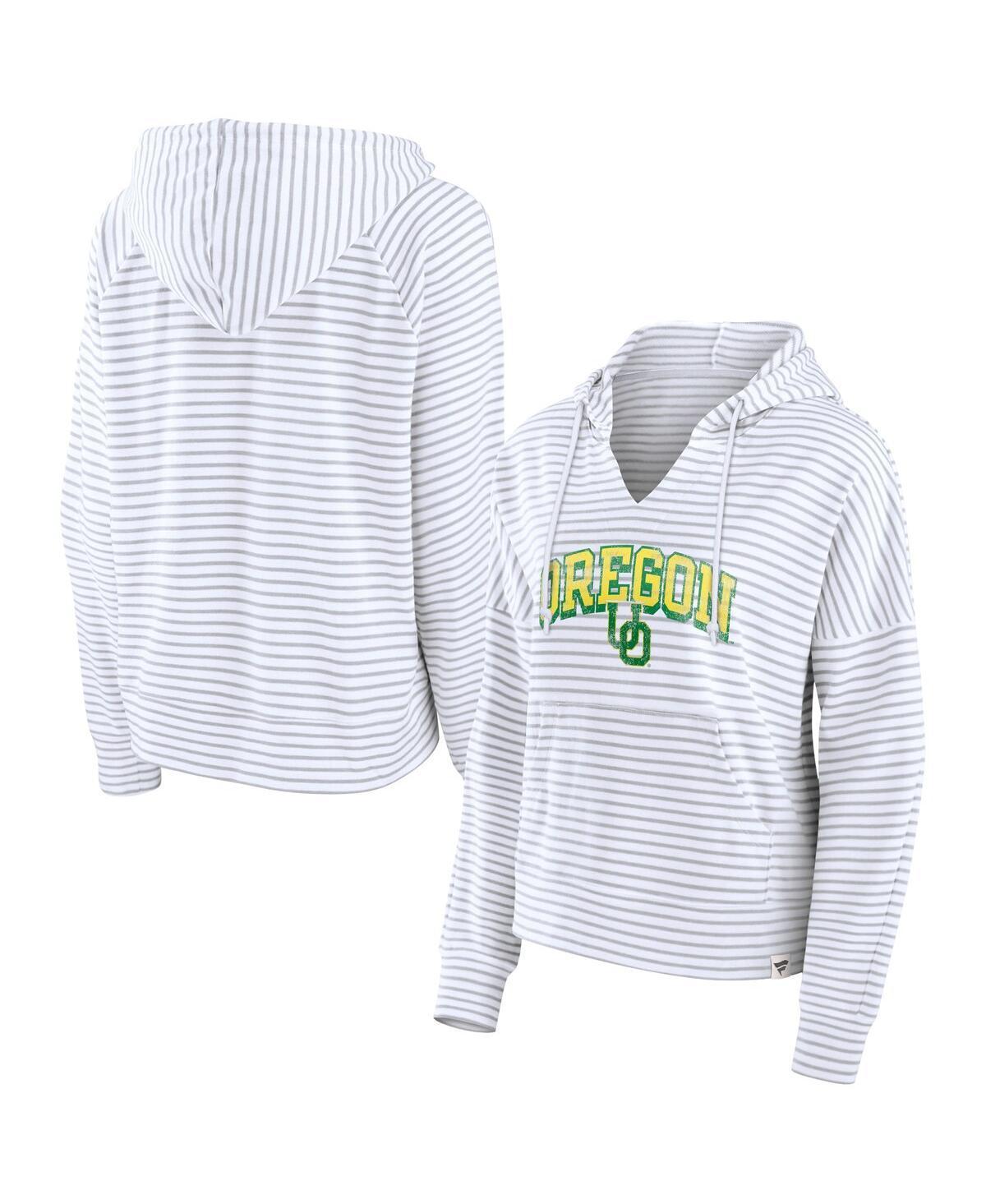 Womens Fanatics Branded Oregon Ducks Striped Notch Neck Pullover Hoodie Product Image