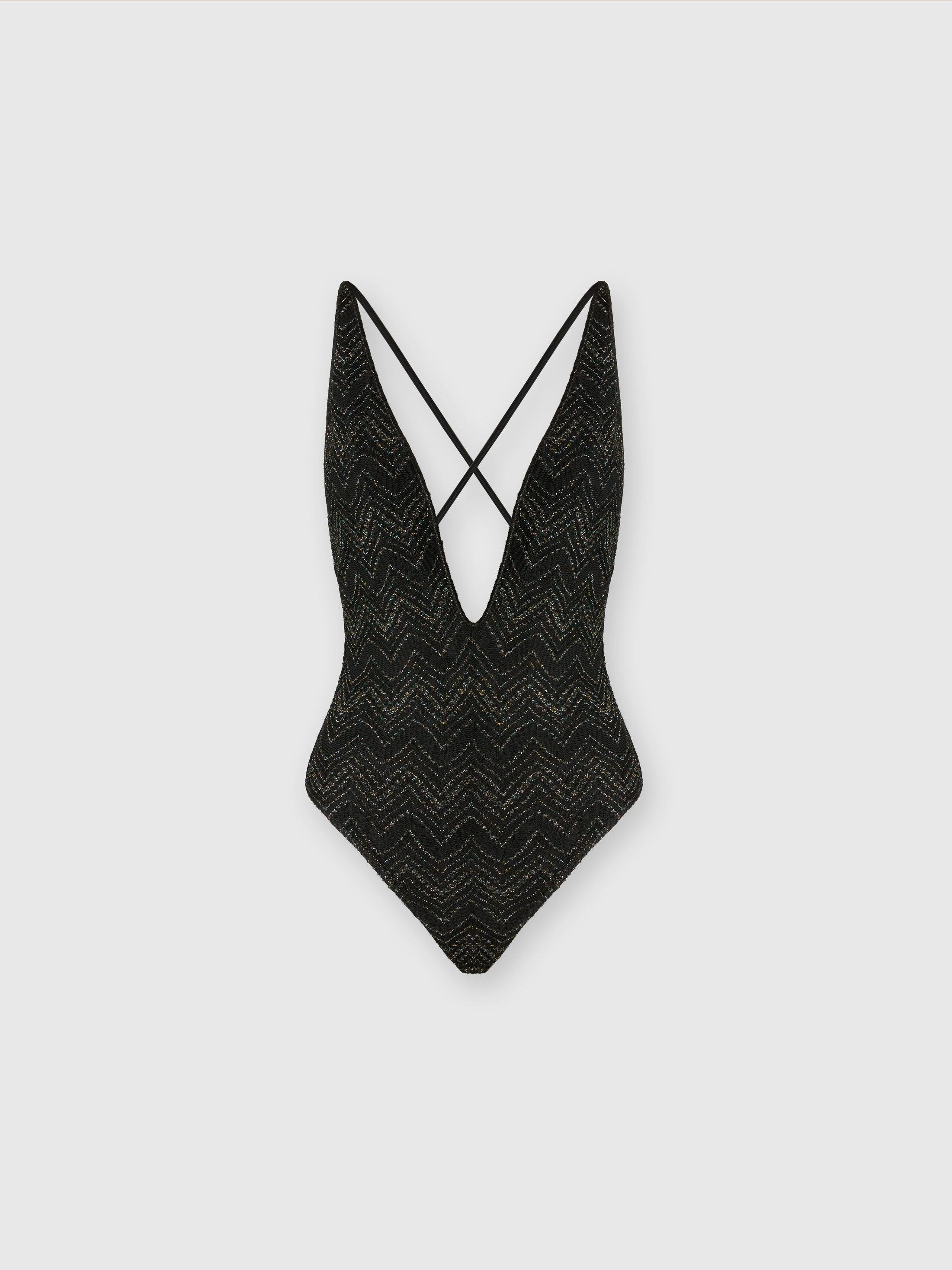 V-neck zig zag lamé viscose one-piece swimsuit Product Image