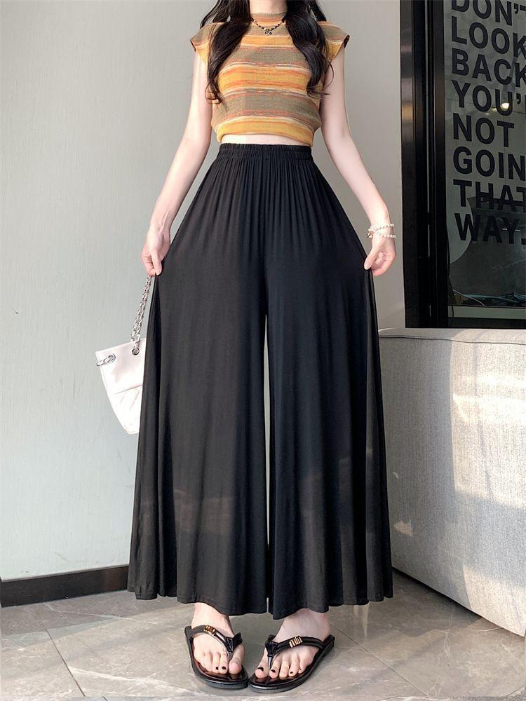 High Waist Plain Wide Leg Pants Product Image