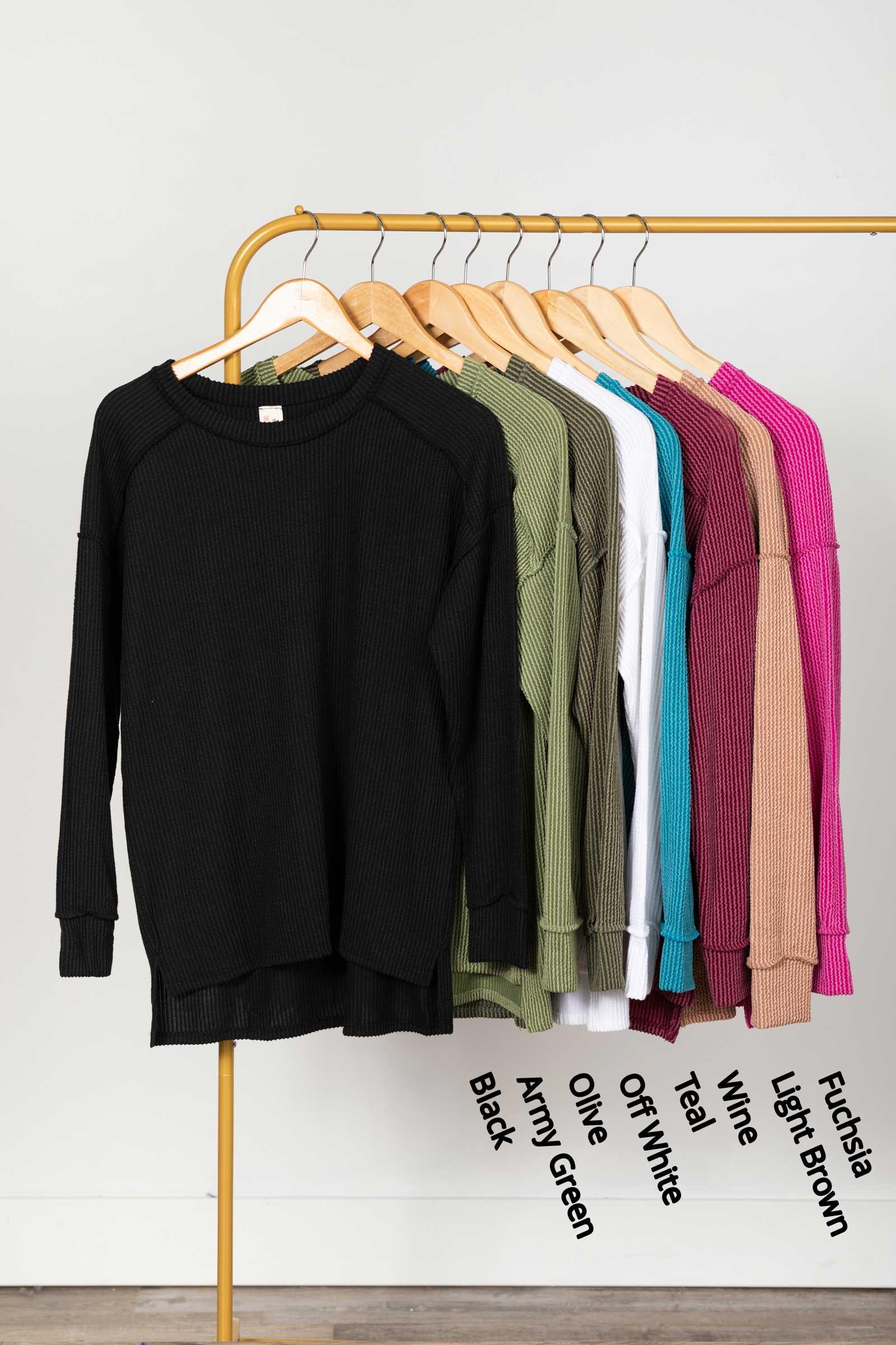 Ribbed Drop Shoulder Long Sleeve Knit Top Product Image
