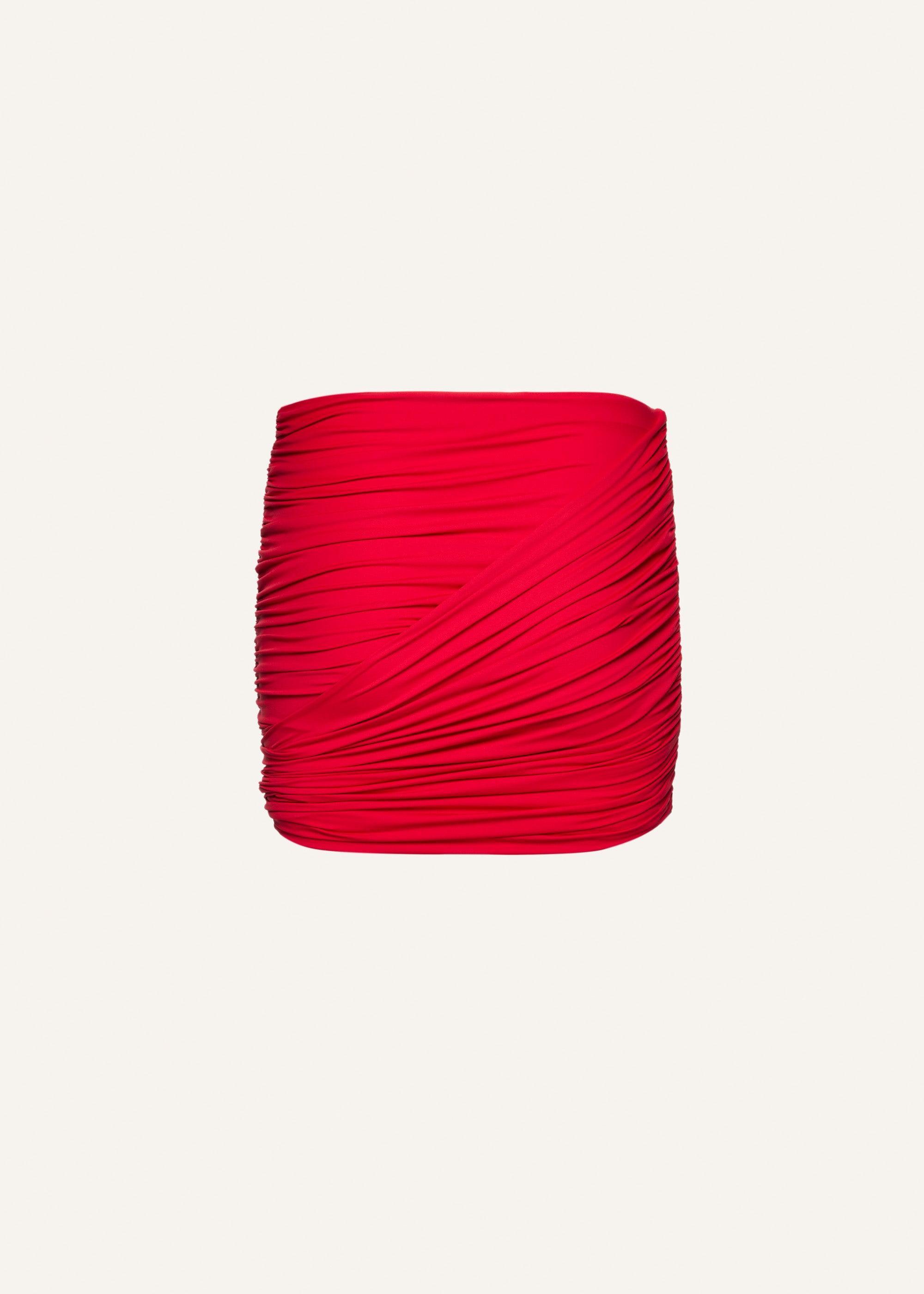 Draped mini swim skirt in red Product Image