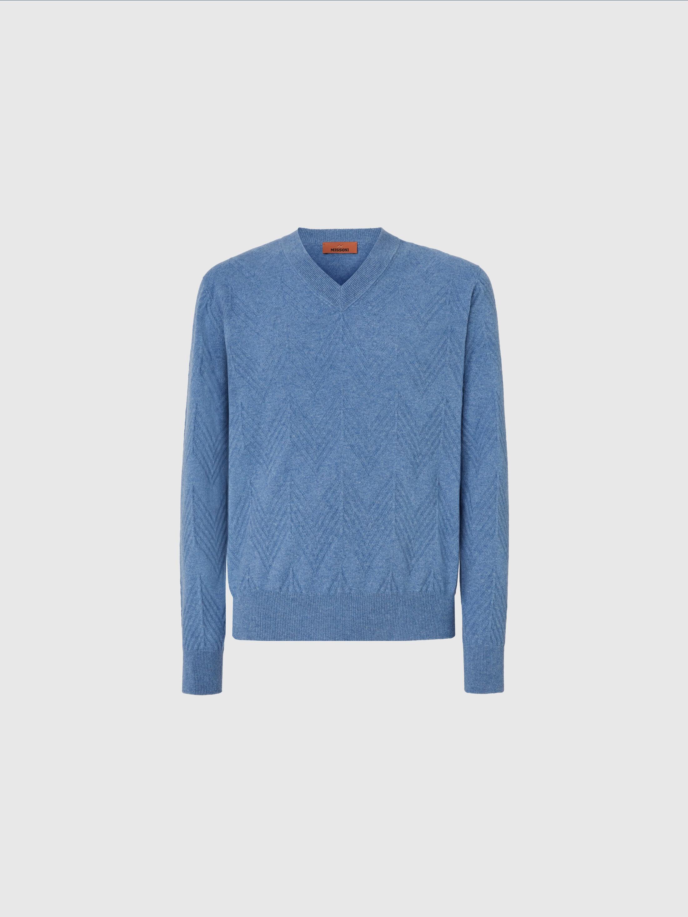 Tonal cashmere V-neck and zigzag pullover Product Image