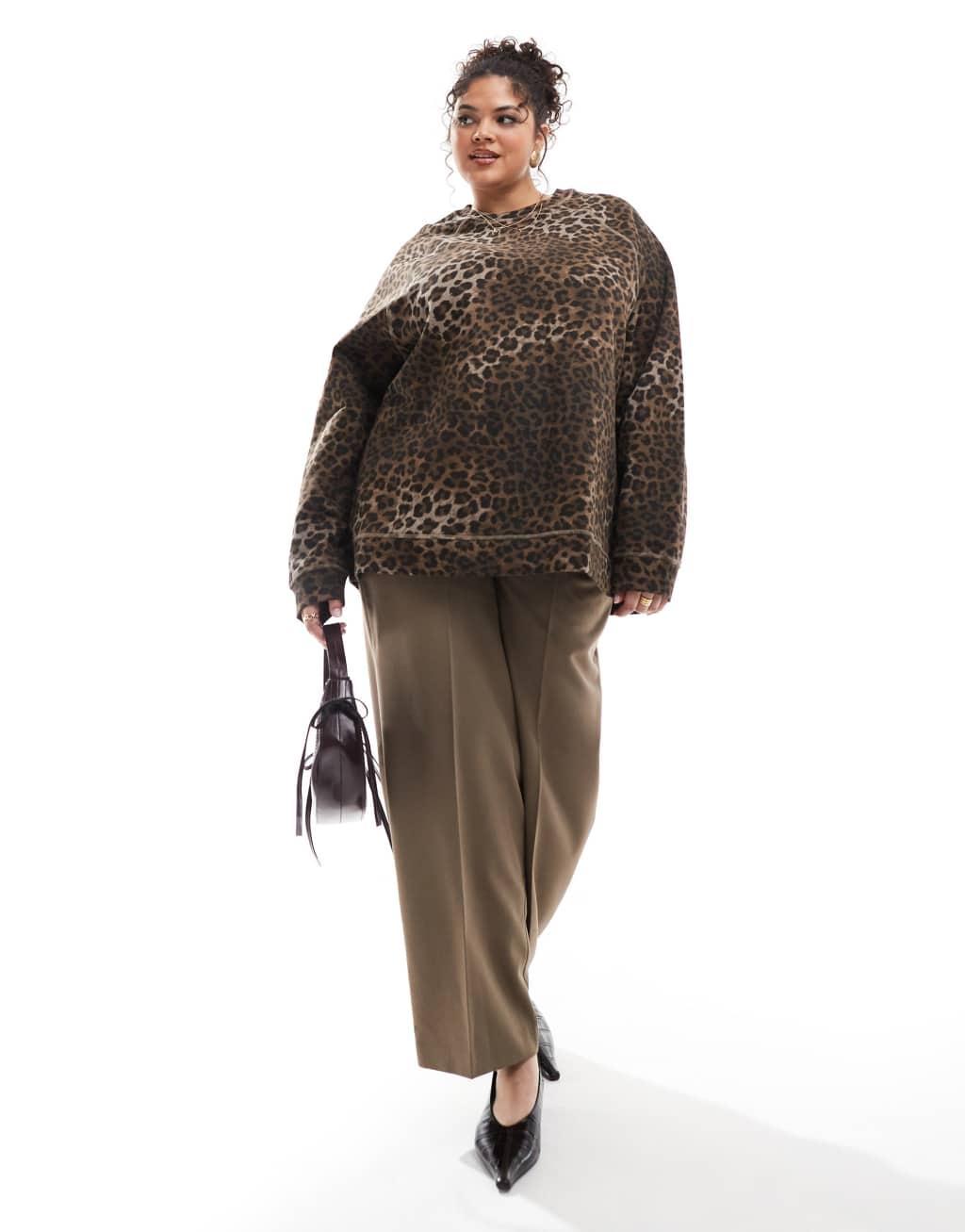 ASOS DESIGN Curve Heavyweight oversized sweatshirt in leopard Product Image