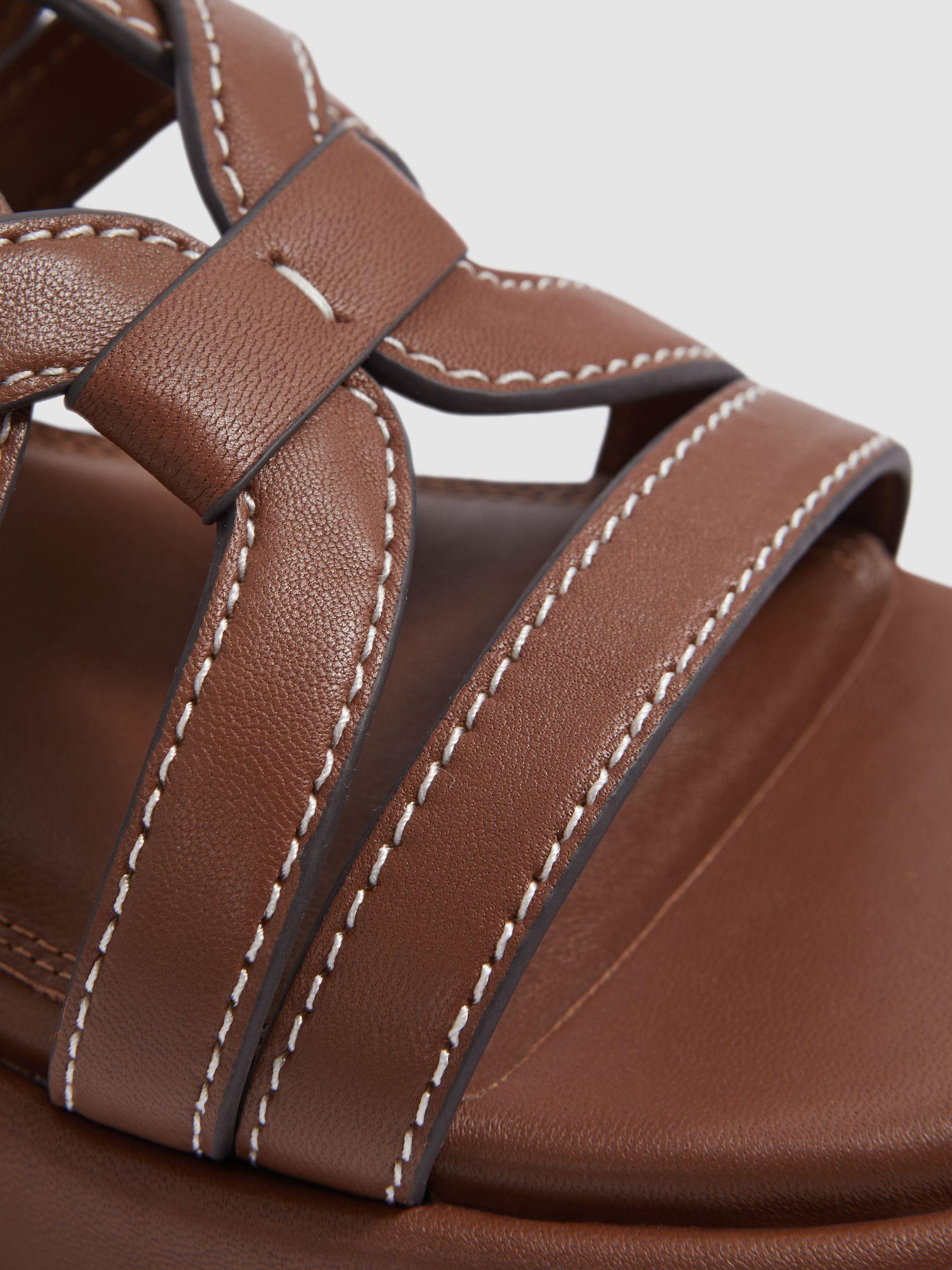Leather Strappy Platform Sandals in Tan Product Image