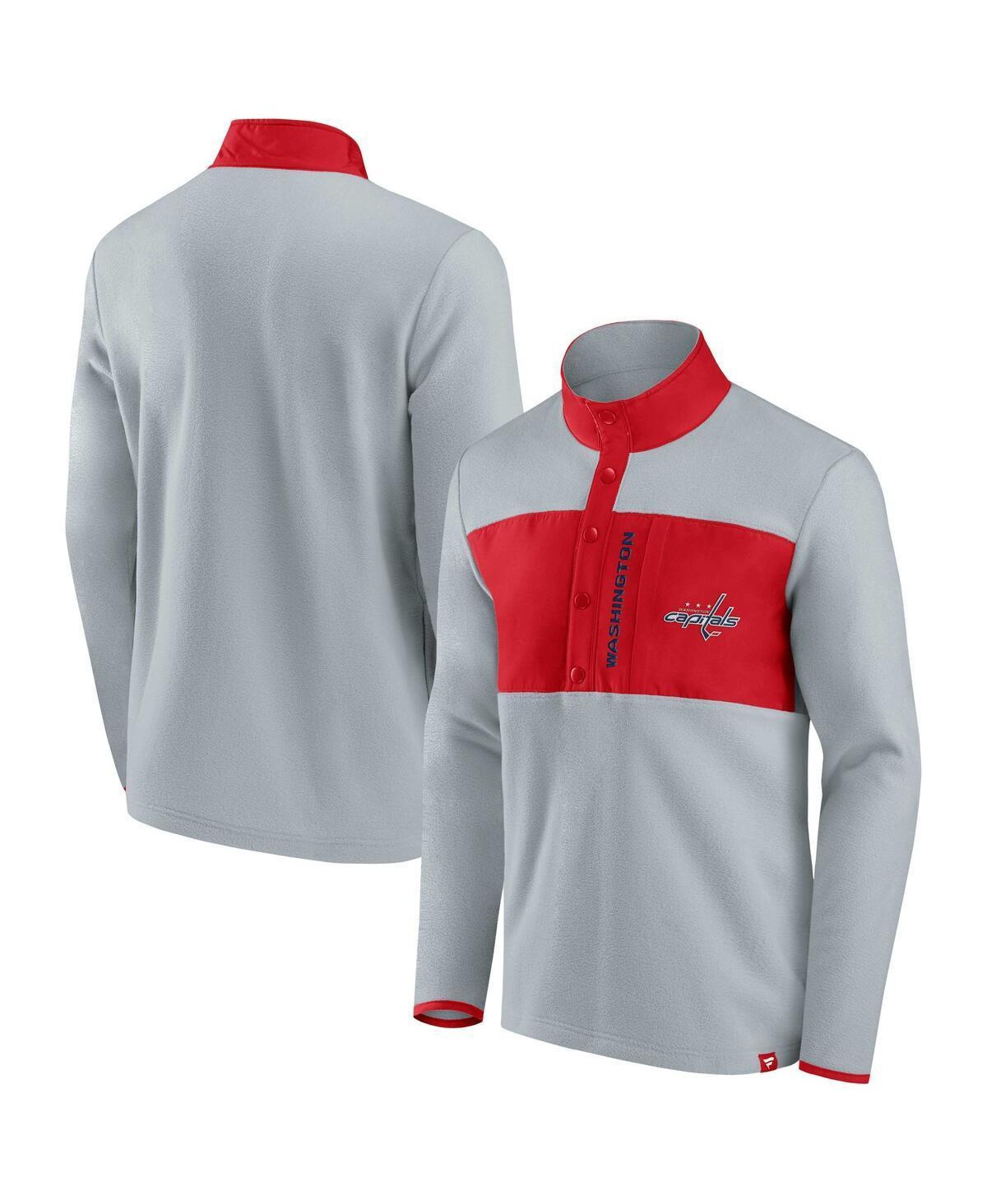 Mens Fanatics Branded Gray/Red Washington Capitals Omni Polar Fleece Quarter-Snap Jacket Product Image