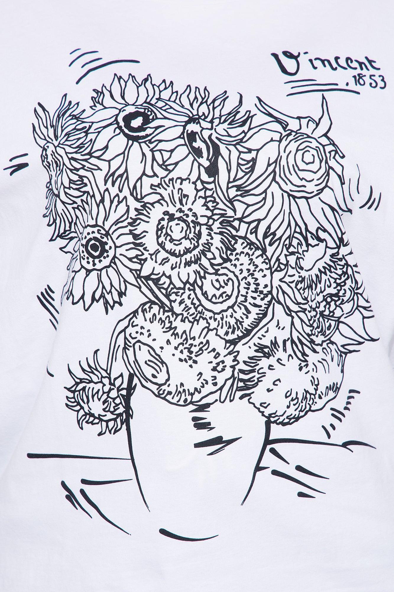 Van Gogh Sunflowers Washed Tee - White Female Product Image