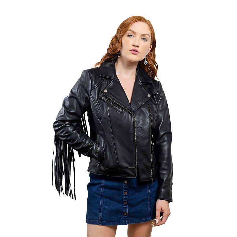 Women's Whet Blu Daisy Fringed Asymmetrical Moto Leather Jacket,  Product Image