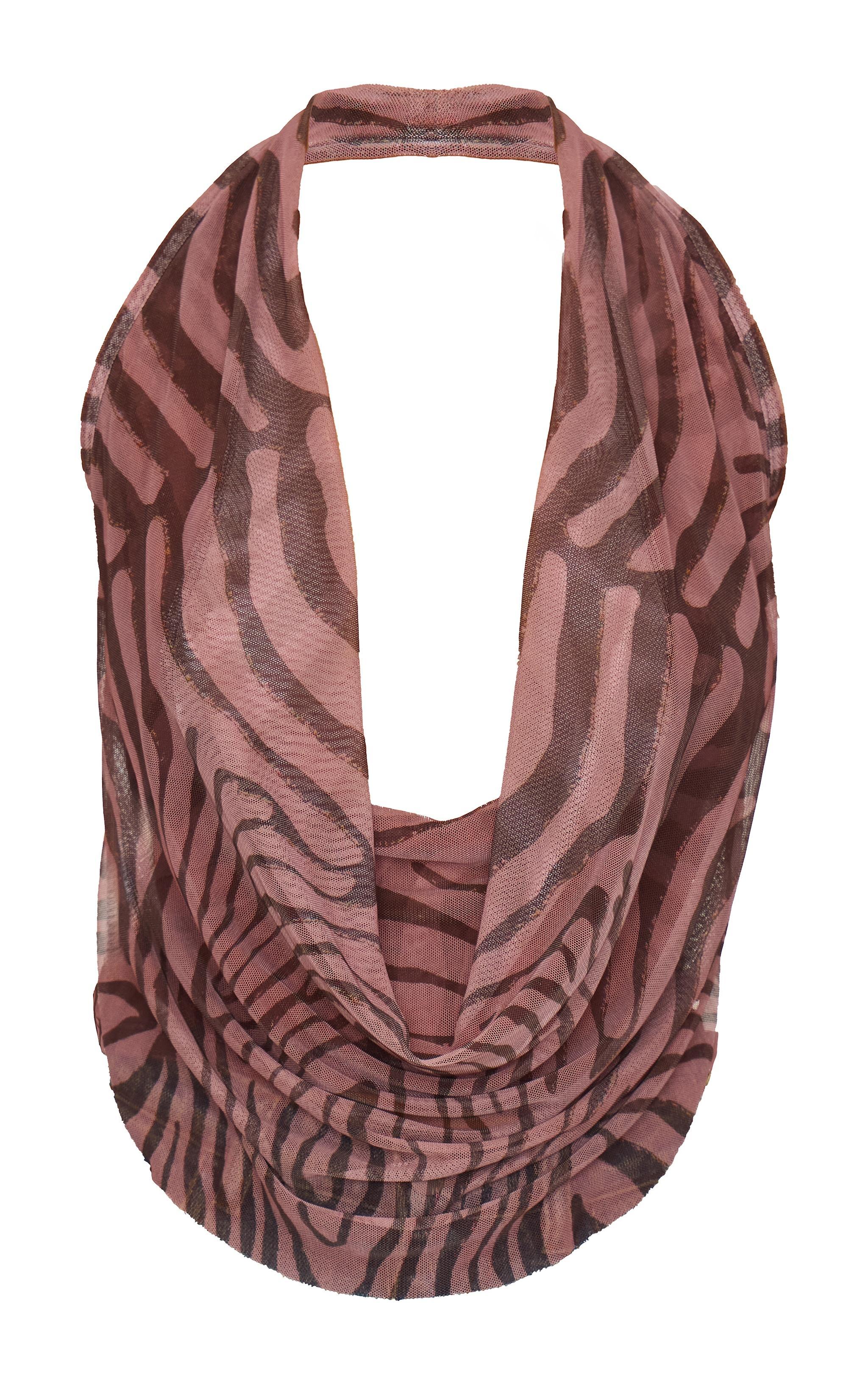 Brown Zebra Print Mesh Printed Halter Neck Top Product Image