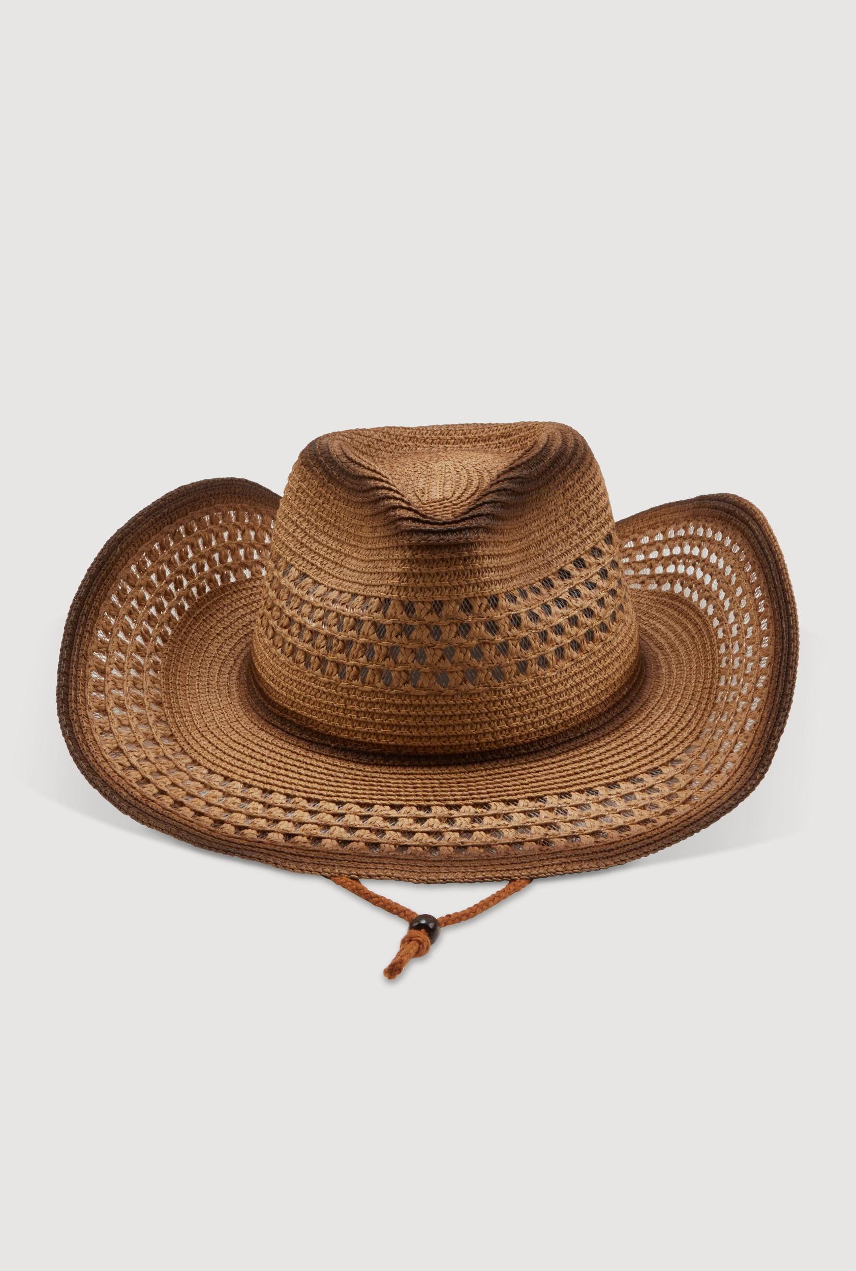 Ombre Beaded Toggle Chin Strap Straw Cowboy Hat Female Product Image