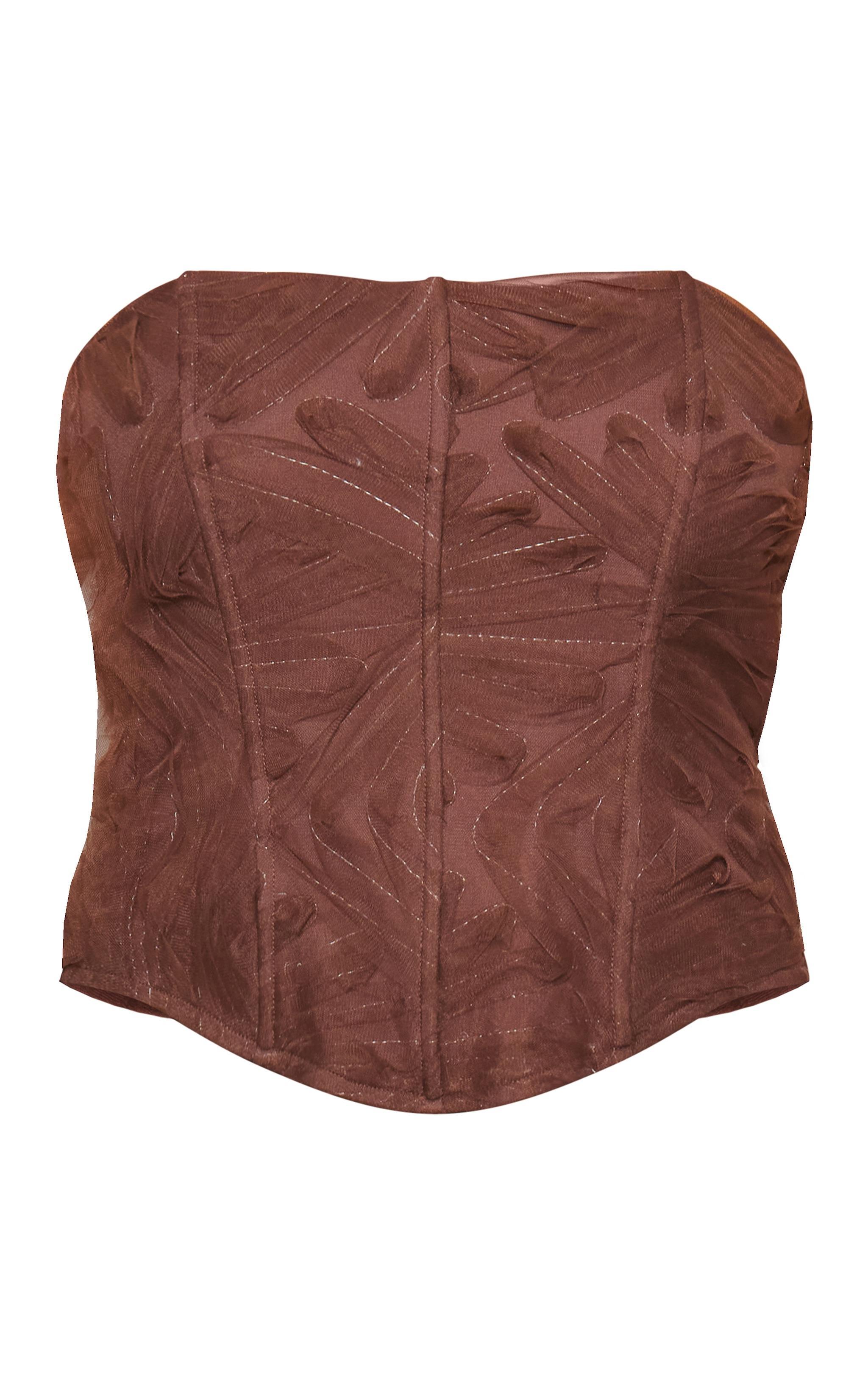 Brown Floral Tulle Boned Corset Product Image