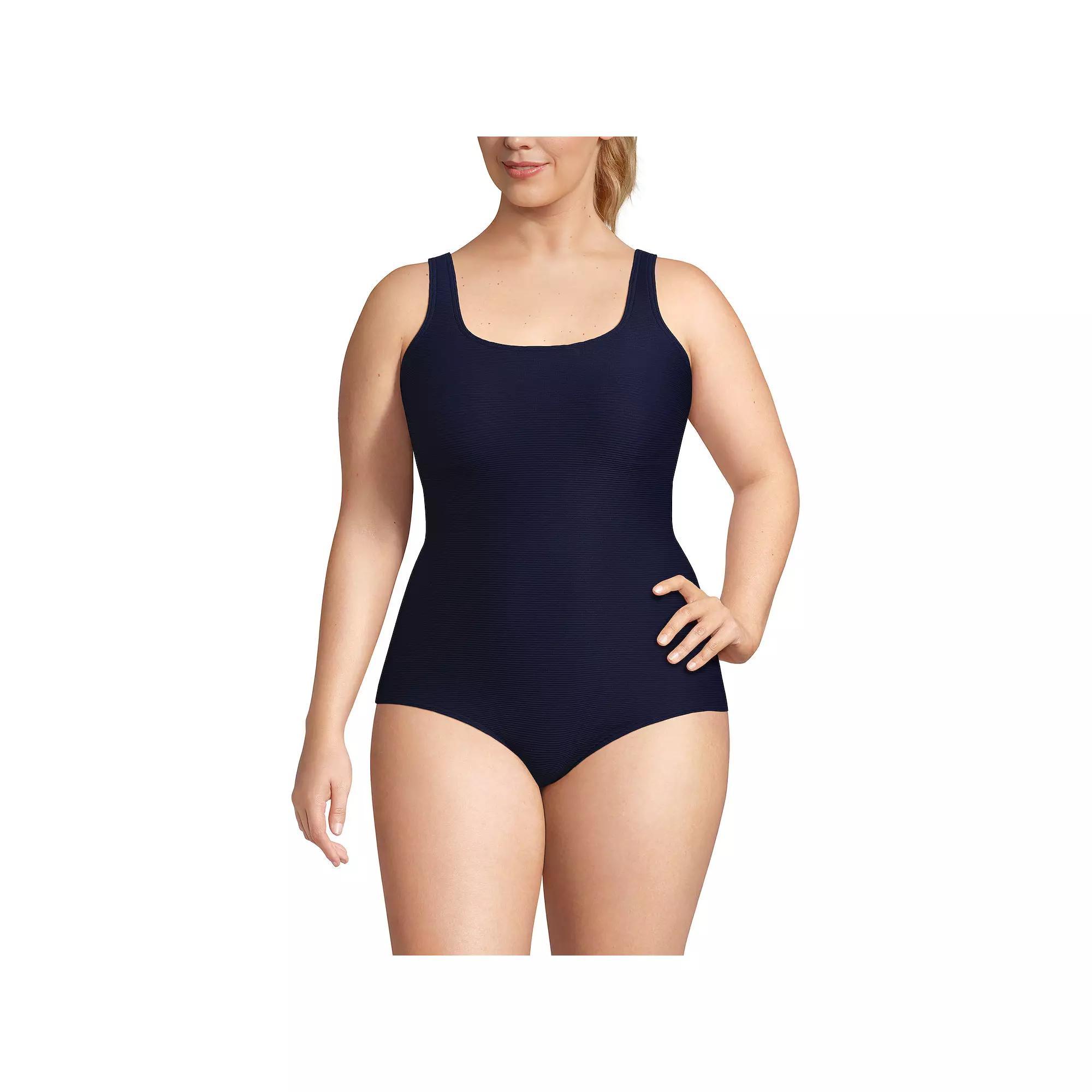 Plus Size Lands' End Tugless Low Leg Ribbed One-Piece Swimsuit, Women's, Size: 26 W, Deep Blue Ottoman Product Image
