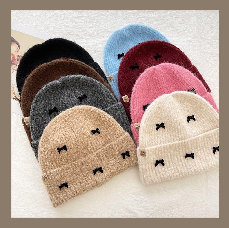 Winter Warm Knitted Beanie With Bowknots Product Image