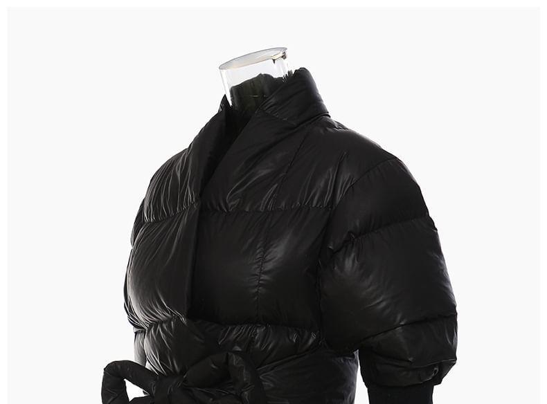 V-Neck Camouflage Print Belted Wrap Puffer Coat Product Image