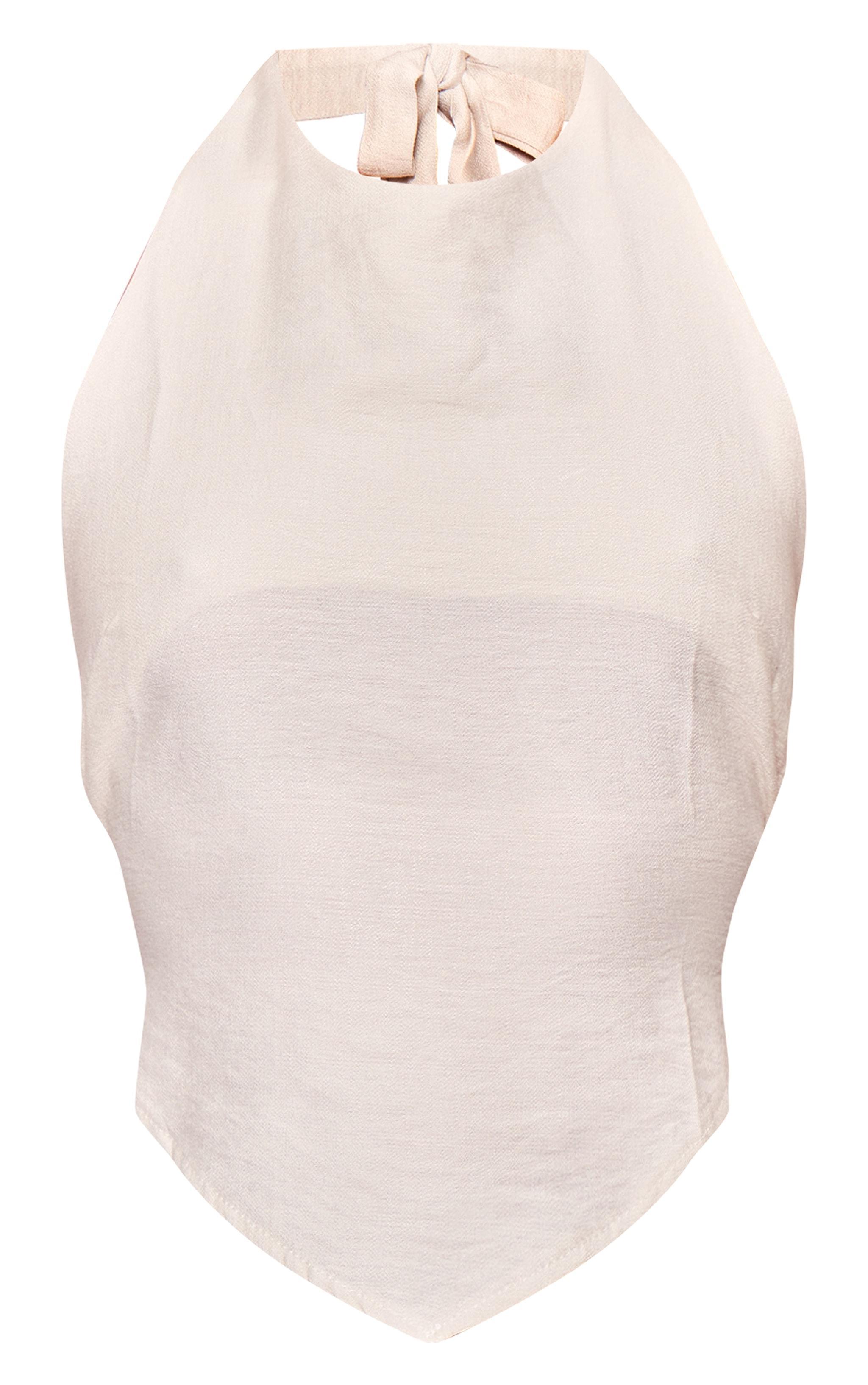 Cream Hammered Satin Tie Back Halterneck Top Product Image