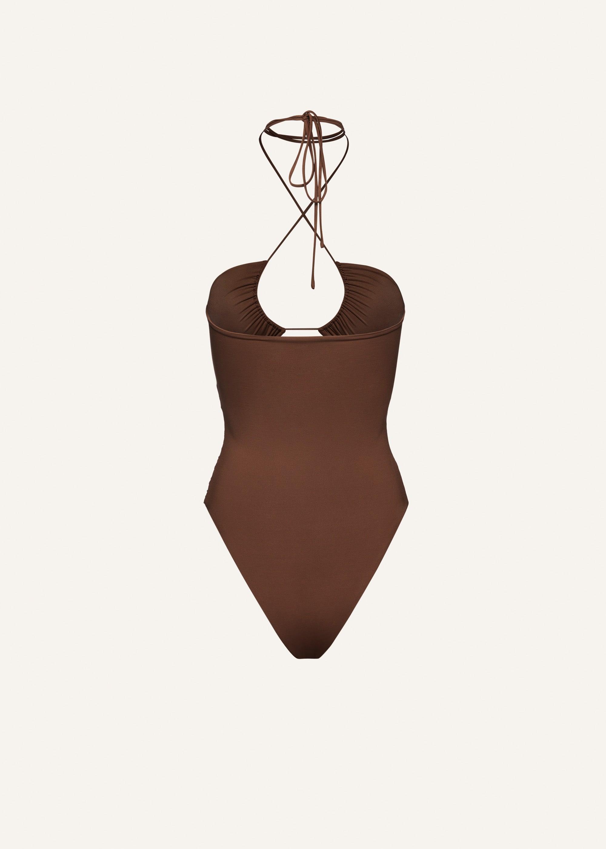 Crisscross halter swimsuit in brown Product Image