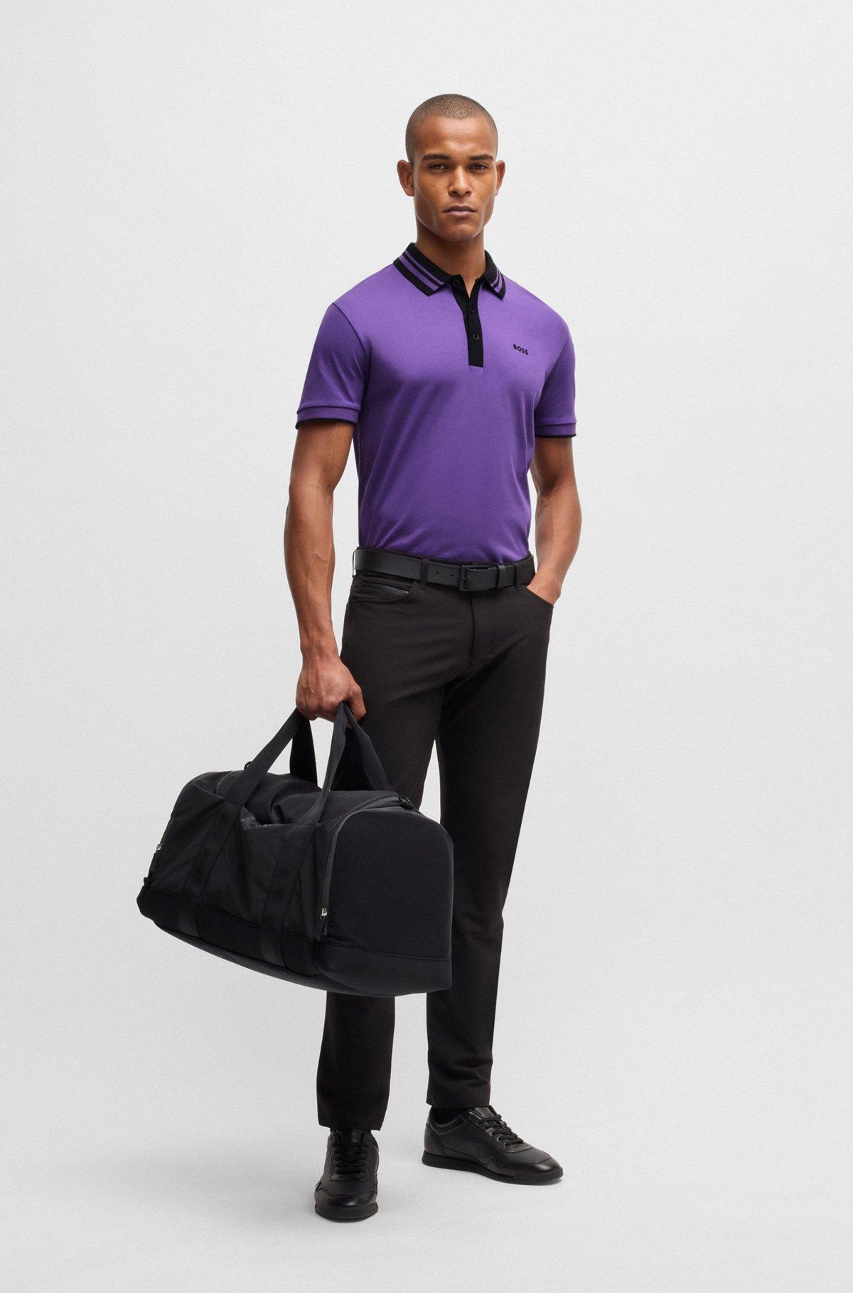 Interlock-cotton polo shirt with striped collar Product Image