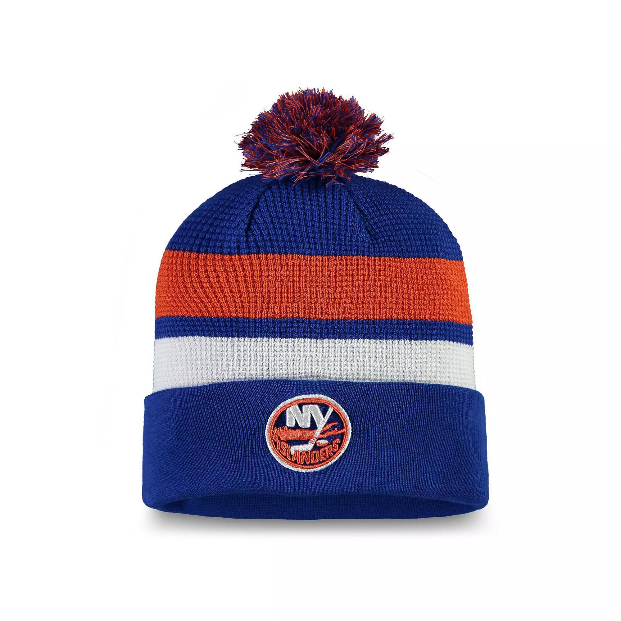 Men's Fanatics Branded Royal/Orange New York Islanders 2020 NHL Draft Authentic Pro Cuffed Pom Knit Hat, Isl Blue Product Image